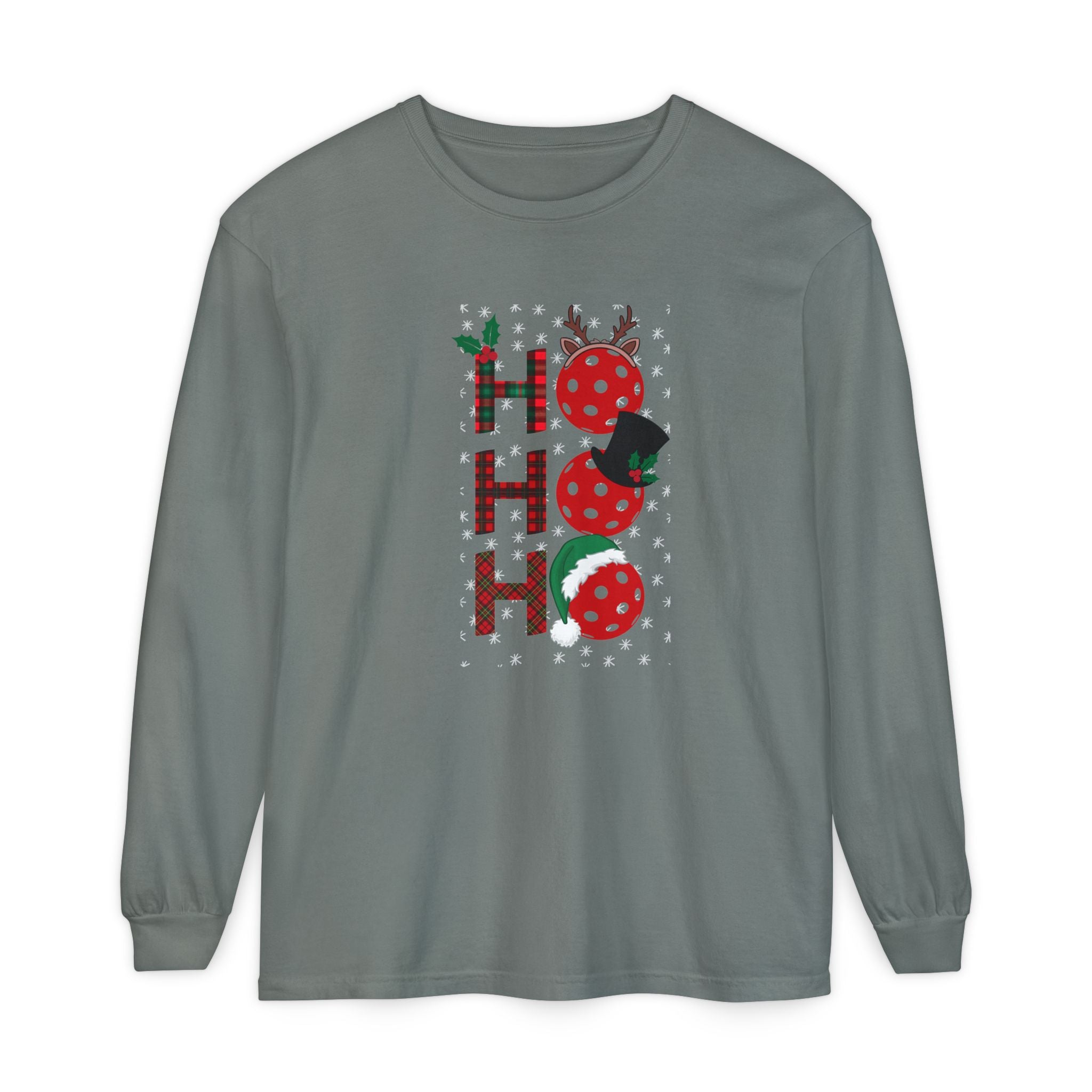 Holiday Moon. Unisex, Crew Neck, Long Sleeve, Graphic T-Shirt. Pickleball Ho.Ho.Ho.