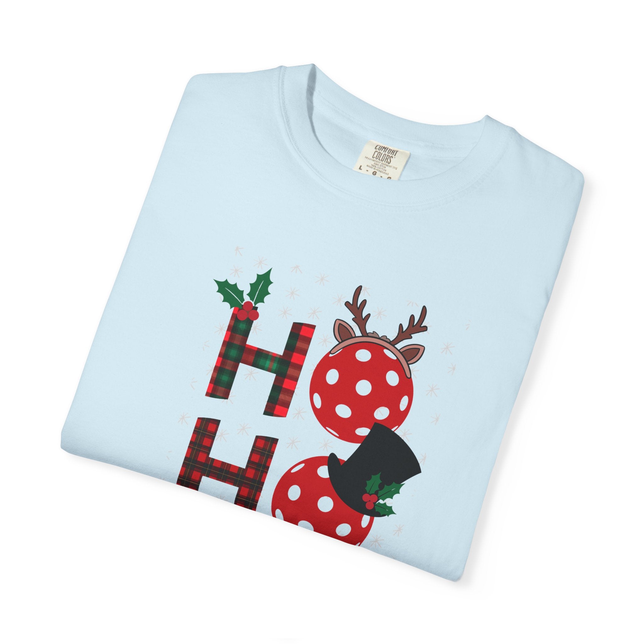 Holiday Moon. Unisex, Garment-Dyed, Crew Neck, Short Sleeve, Graphic T-Shirt. Pickleball Ho.Ho.Ho.