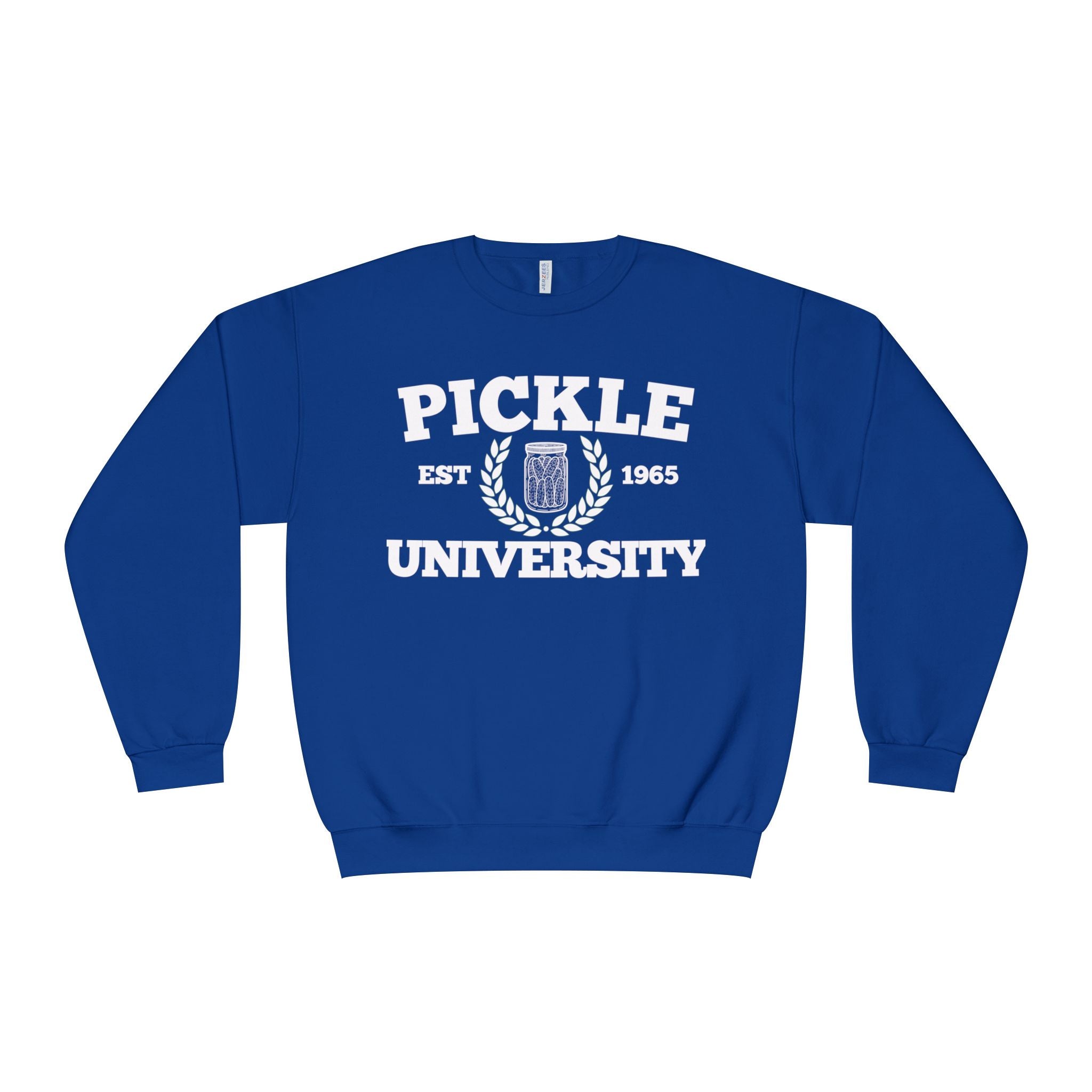 Pickleball. Ladies, Crew Neck, Medium-Heavy NuBlend fleece/cotton, Graphic Sweatshirt. Pickleball. 7 Color Options. Vintage “Pickle Est. 1965” College Style.
