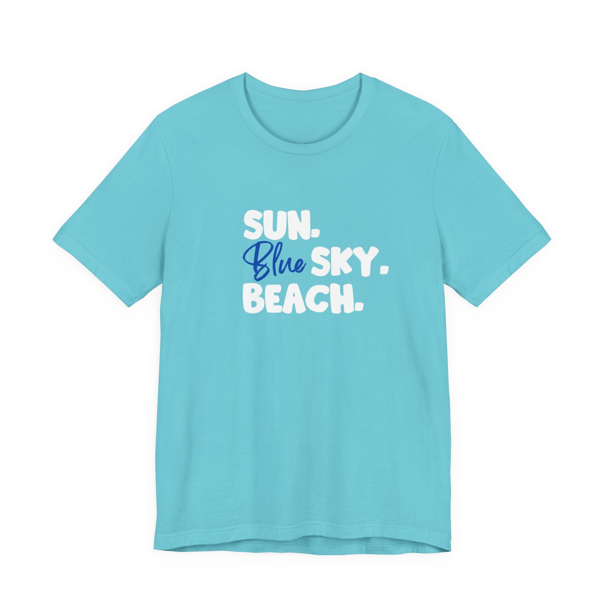 Coastal Moon Collection. Ladies, Crew Neck, Short Sleeve, Graphic T-Shirt. Sun.Blue Sky.Beach.