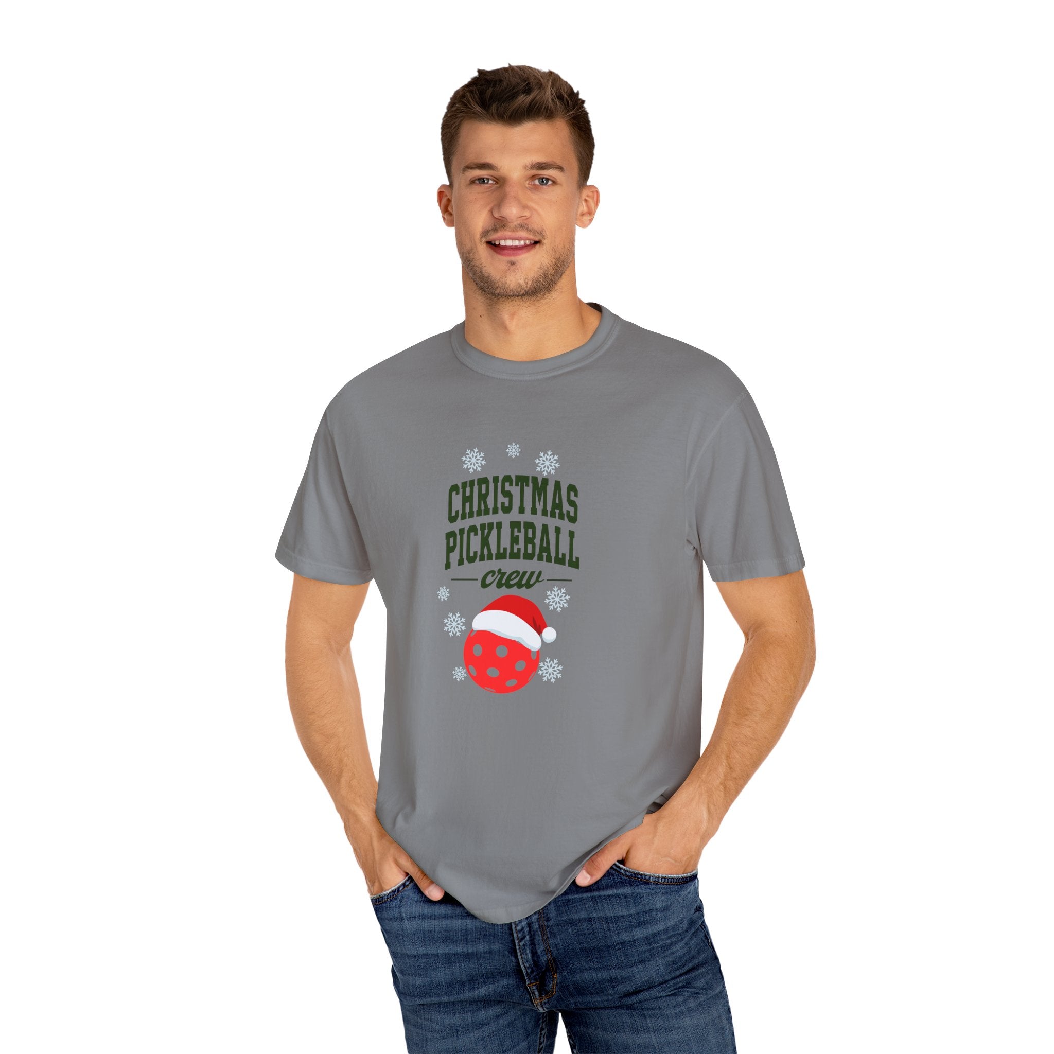 Holiday Moon. Unisex, Garment-Dyed, Crew Neck, Short Sleeve, Graphic T-Shirt. Christmas Pickleball Crew.