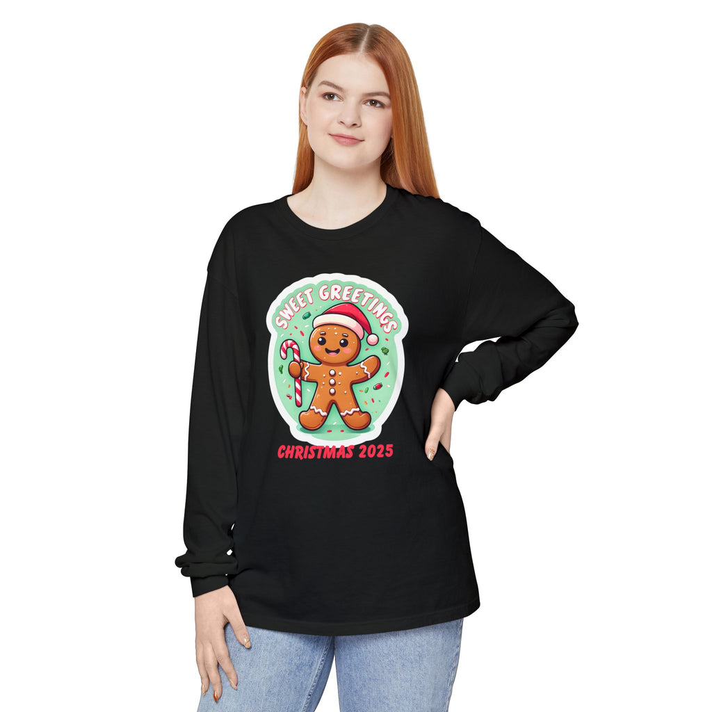 Holiday Moon. Unisex, Crew Neck, Long Sleeve, Graphic T-Shirt. Sweet Greetings.