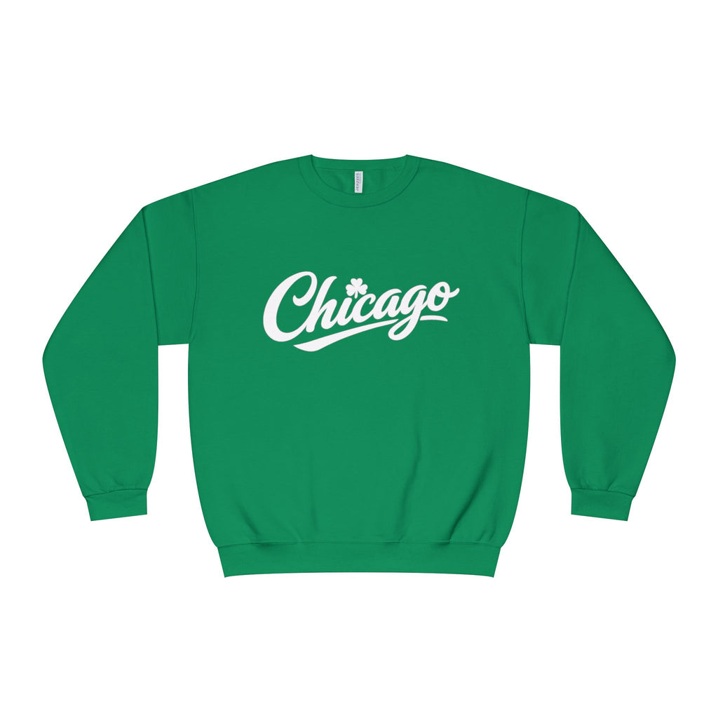 Lucky Moon. Ladies, Crew Neck, Medium-Heavy NuBlend fleece/cotton, Graphic Sweatshirt. Chicago Shamrock.