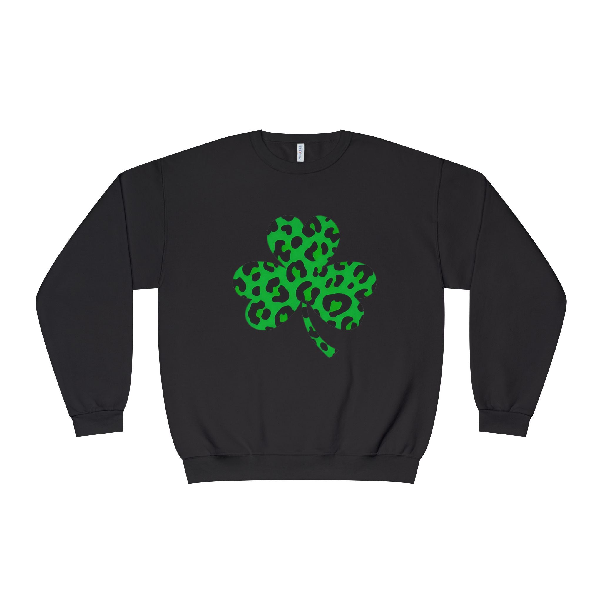 A Lucky Moon. Ladies, Crew Neck, Medium-Heavy NuBlend fleece/cotton, Graphic Sweatshirt. Leopard Shamrock.