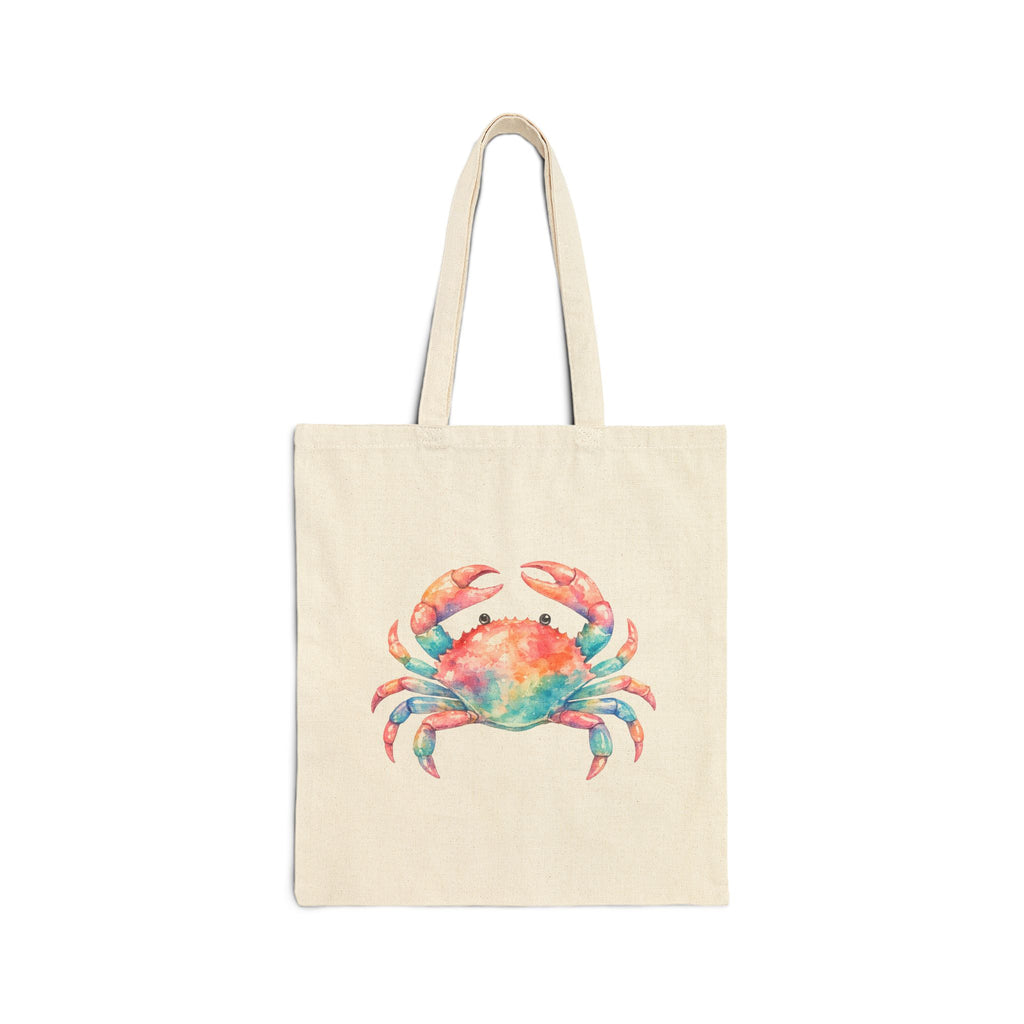 Coastal Collection. Canvas Beach/Market Tote Bag. Watercolor Crab.