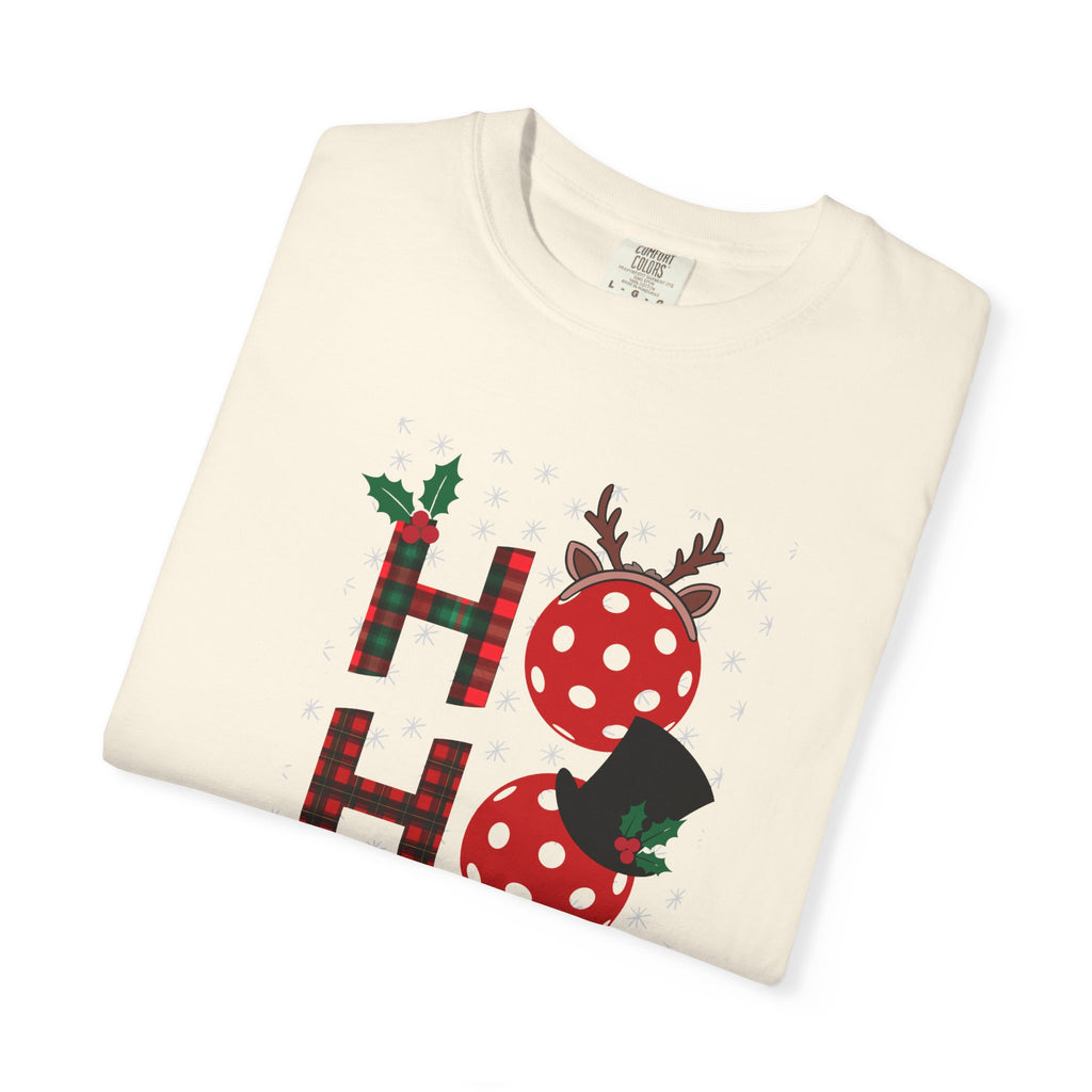 Holiday Moon. Unisex, Garment-Dyed, Crew Neck, Short Sleeve, Graphic T-Shirt. Pickleball Ho.Ho.Ho.