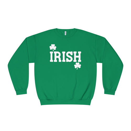 A Lucky Moon.  Ladies, Crew Neck, Medium-Heavy NuBlend fleece/cotton, Graphic Sweatshirt. Irish/Shamrocks.