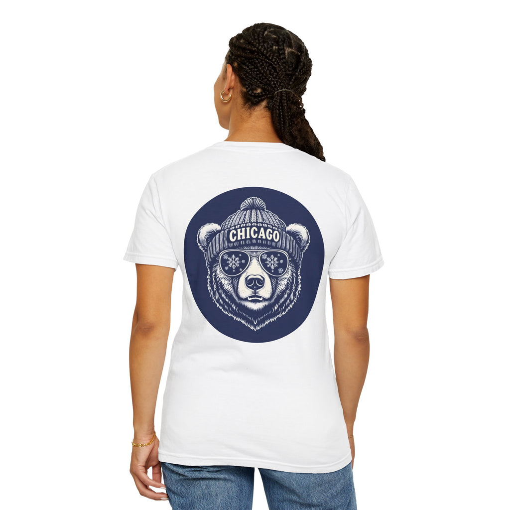 Sporty Soul. Unisex, Garment-Dyed, Crew Neck, Short Sleeve, Graphic on the Back T-Shirt. Retro Winter Beanie Bear.