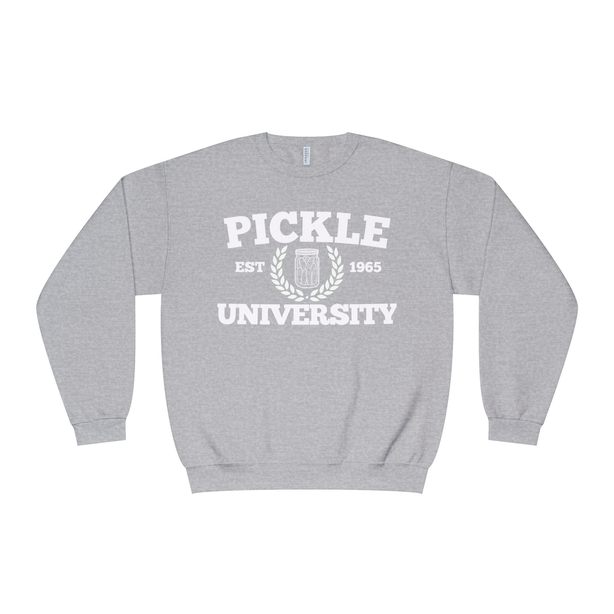 Pickleball. Ladies, Crew Neck, Medium-Heavy NuBlend fleece/cotton, Graphic Sweatshirt. Pickleball. 7 Color Options. Vintage “Pickle Est. 1965” College Style.