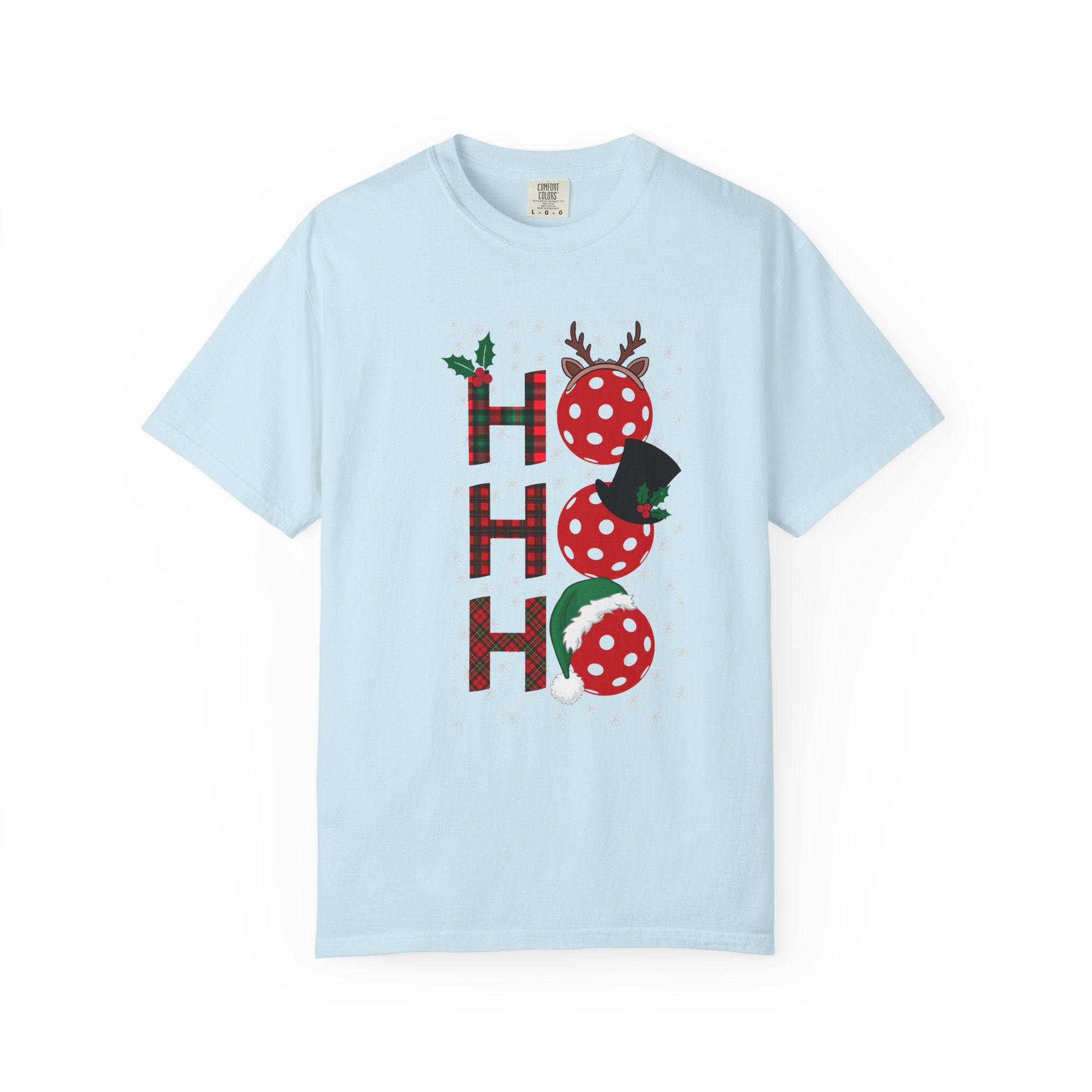 Holiday Moon. Unisex, Garment-Dyed, Crew Neck, Short Sleeve, Graphic T-Shirt. Pickleball Ho.Ho.Ho.