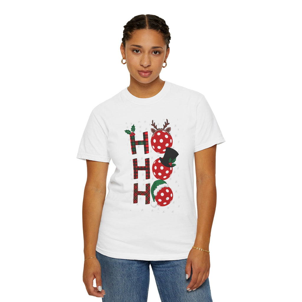 Holiday Moon. Unisex, Garment-Dyed, Crew Neck, Short Sleeve, Graphic T-Shirt. Pickleball Ho.Ho.Ho.