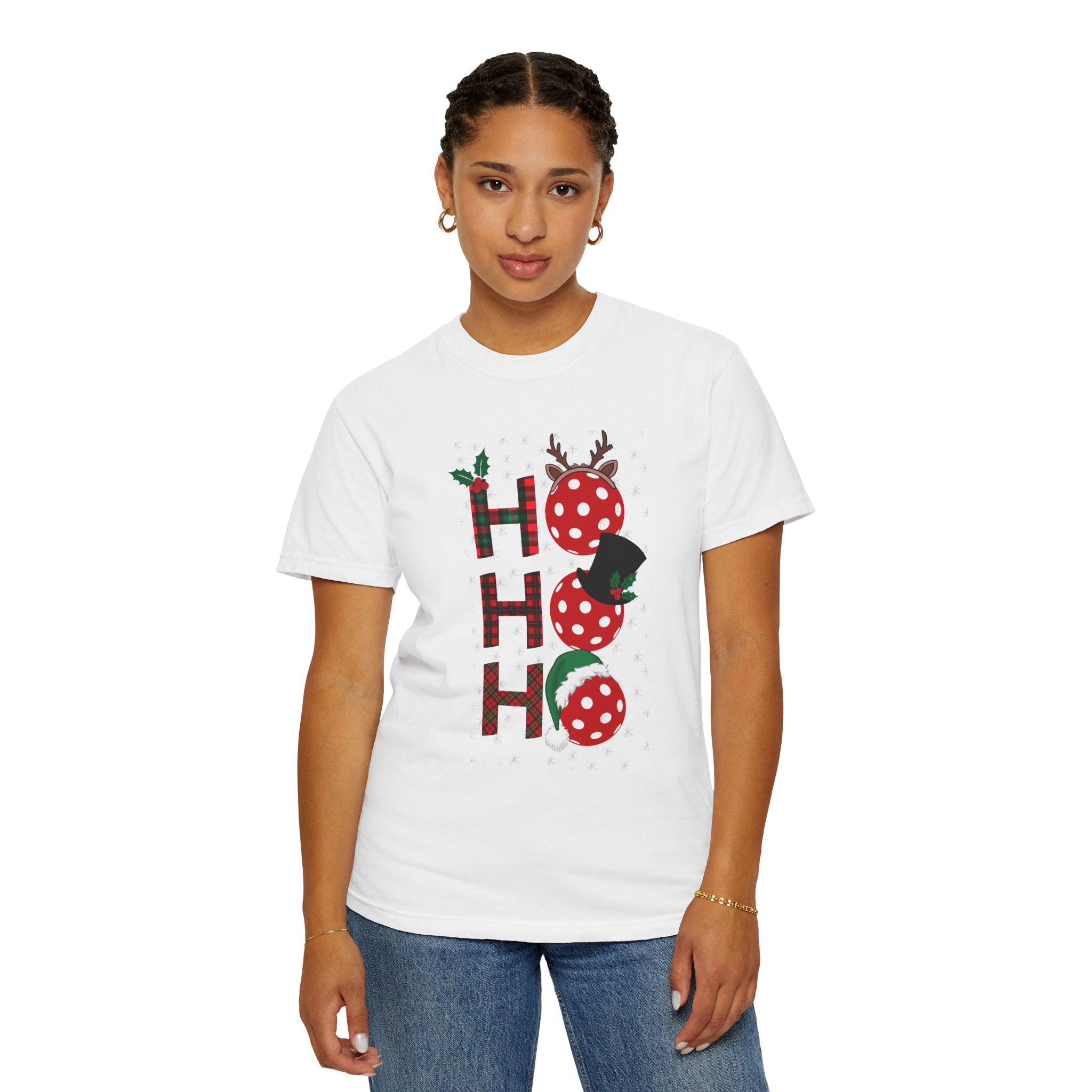 Holiday Moon. Unisex, Garment-Dyed, Crew Neck, Short Sleeve, Graphic T-Shirt. Pickleball Ho.Ho.Ho.