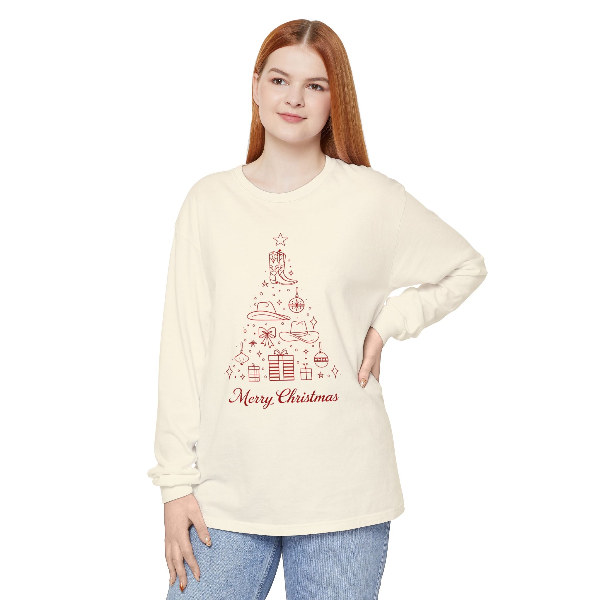 Holiday Moon. Unisex, Crew Neck, Long Sleeve, Graphic T-Shirt. Merry Christmas.