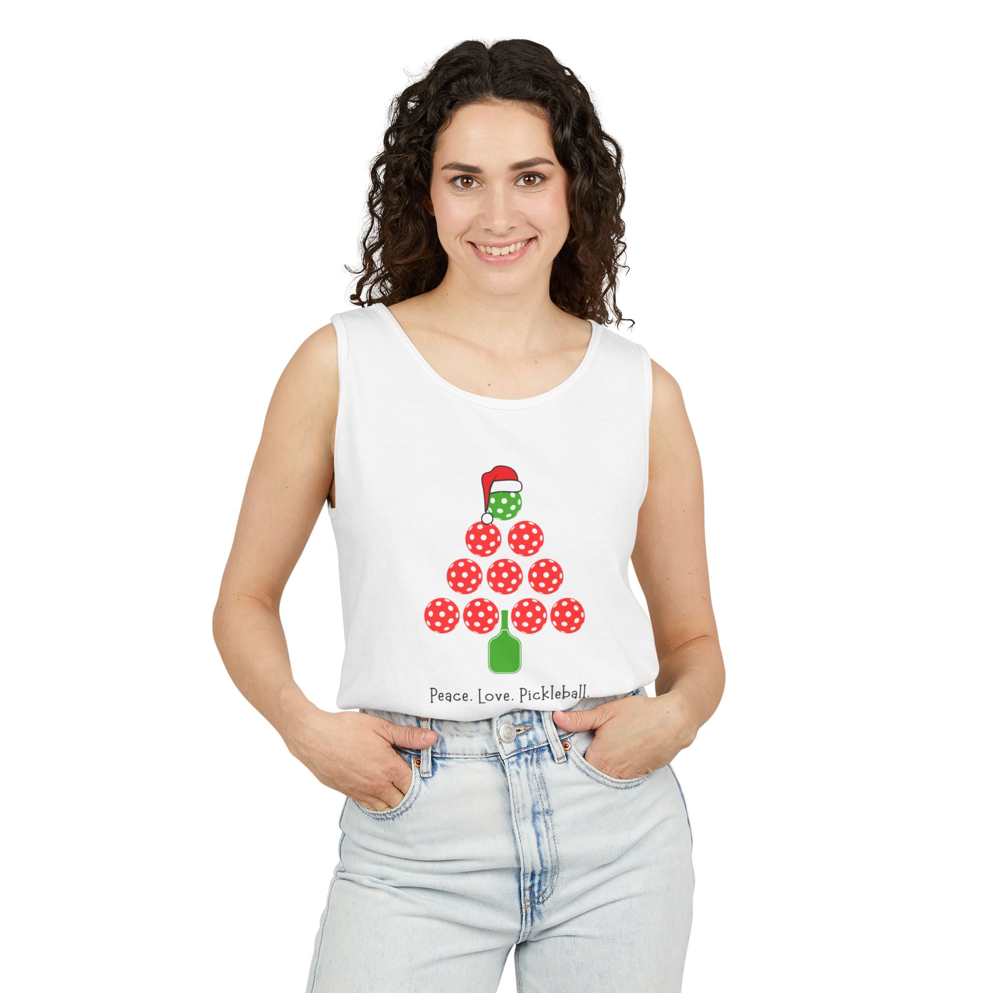 Holiday Moon. Unisex, Lightweight, Cotton, Graphic Tank. Peace.Love.Pickleball.