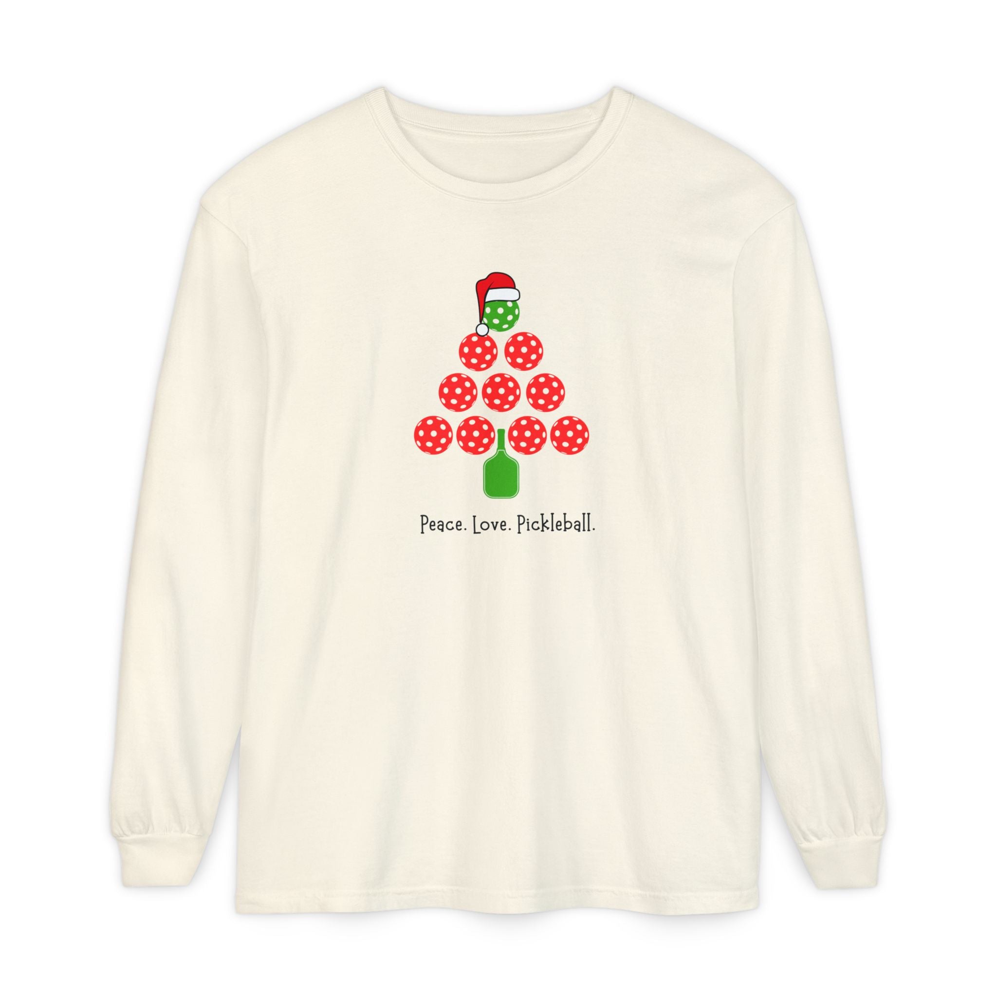 Holiday Moon. Unisex, Crew Neck, Long Sleeve, Graphic T-Shirt. Peace.Love.Pickleball.