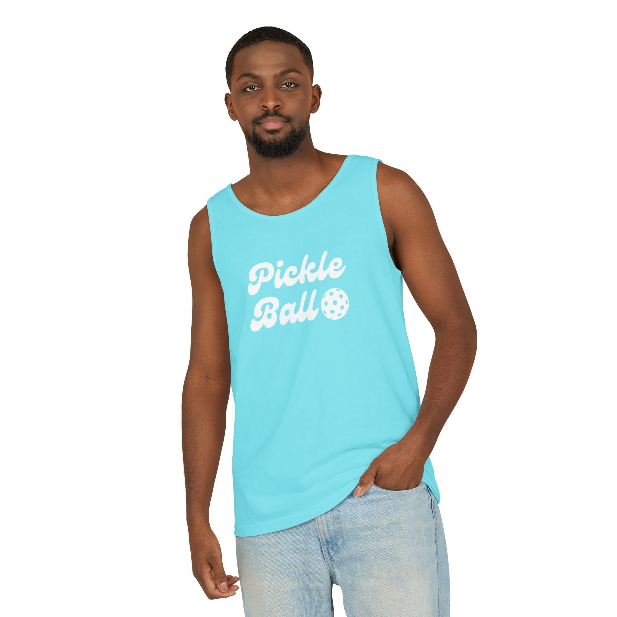 Pickleball. Mens, Lightweight, Cotton, Graphic Tank. Pickleball.