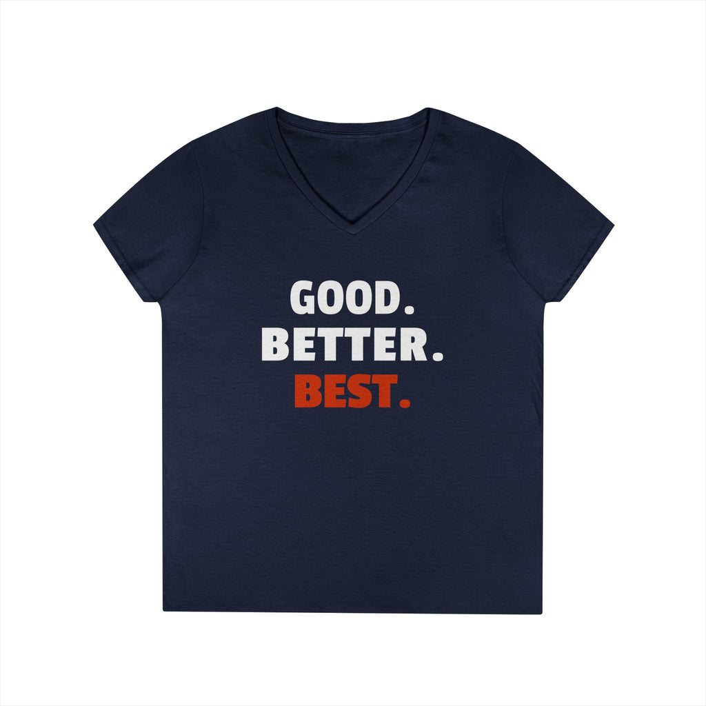 Sporty Soul. Ladies, V-Neck, Short Sleeve, Graphic T-Shirt. "Good.Better.Best."