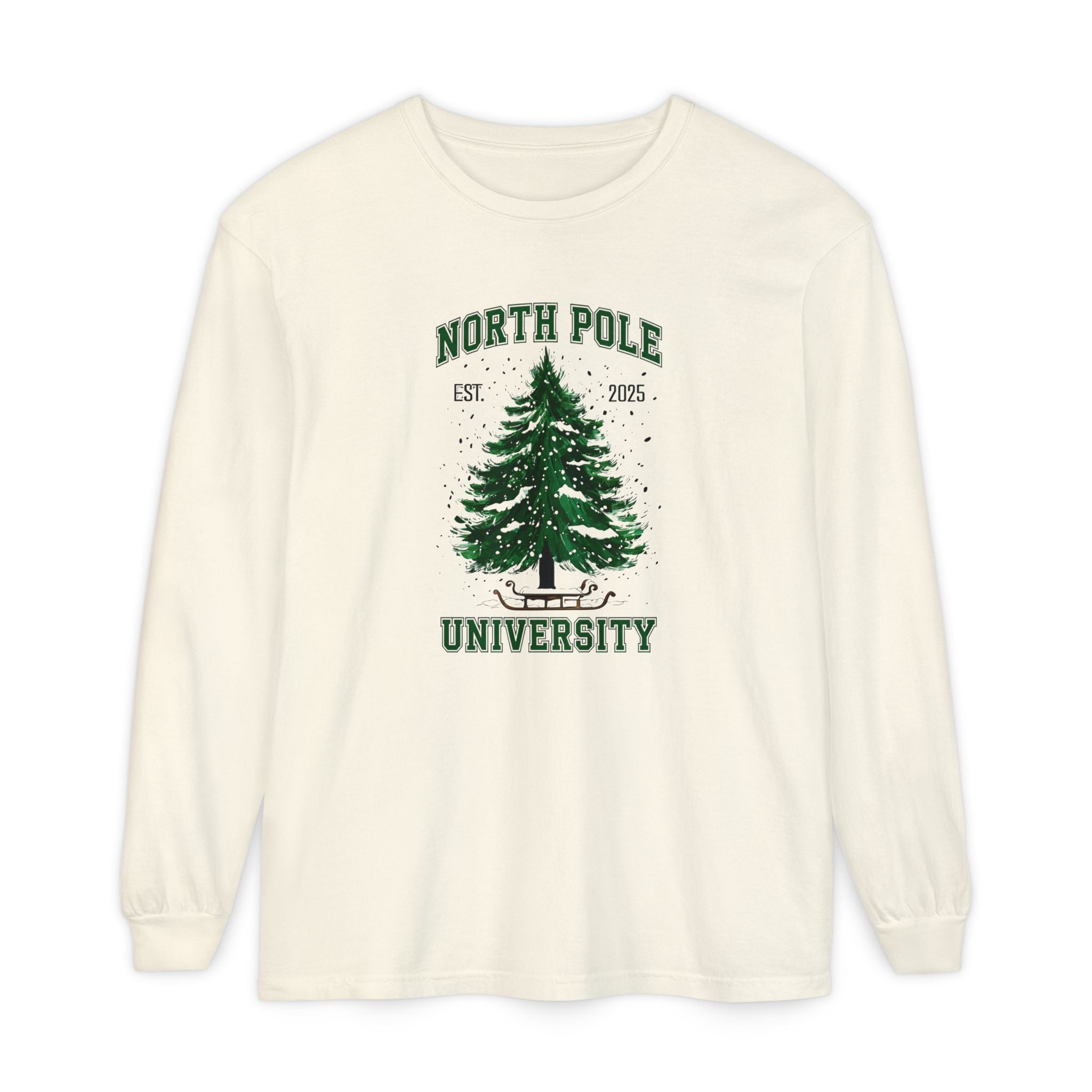 Holiday Moon. Unisex, Crew Neck, Long Sleeve, Graphic T-Shirt. North Pole University.