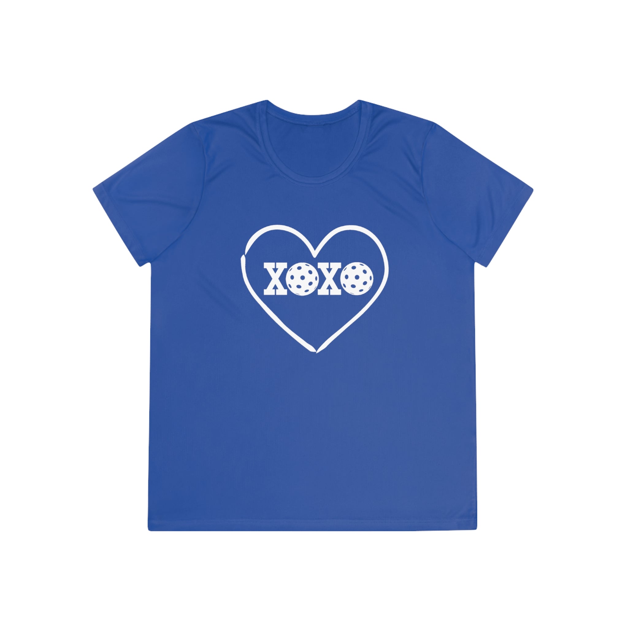 A New Pickleball Dryfit. Ladies, short sleeve, crew neck, moisture-wicking fabric, graphic tee. XOXO. Available in 9 colors.