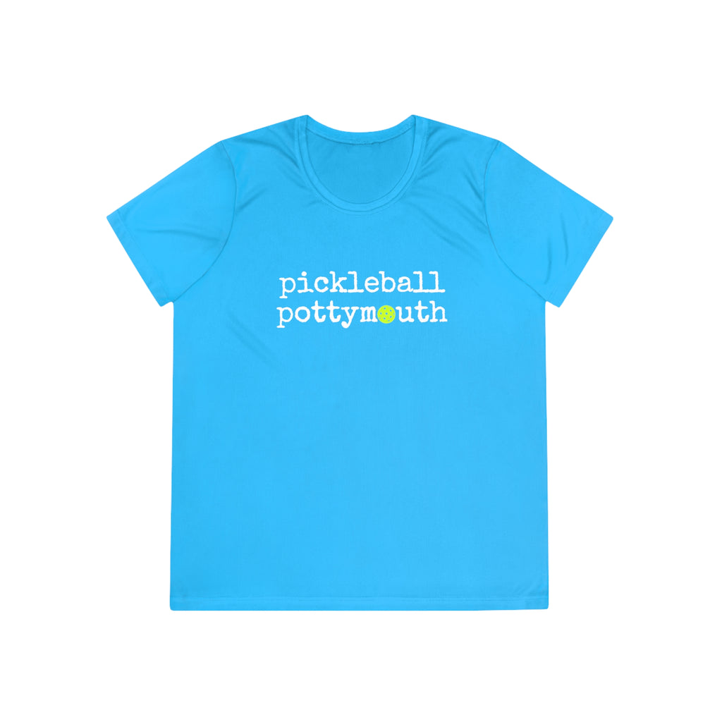 A New Pickleball Dryfit.  Ladies, crew neck, short sleeve, moisture-wicking fabric, graphic tee. Pickleball Pottymouth.