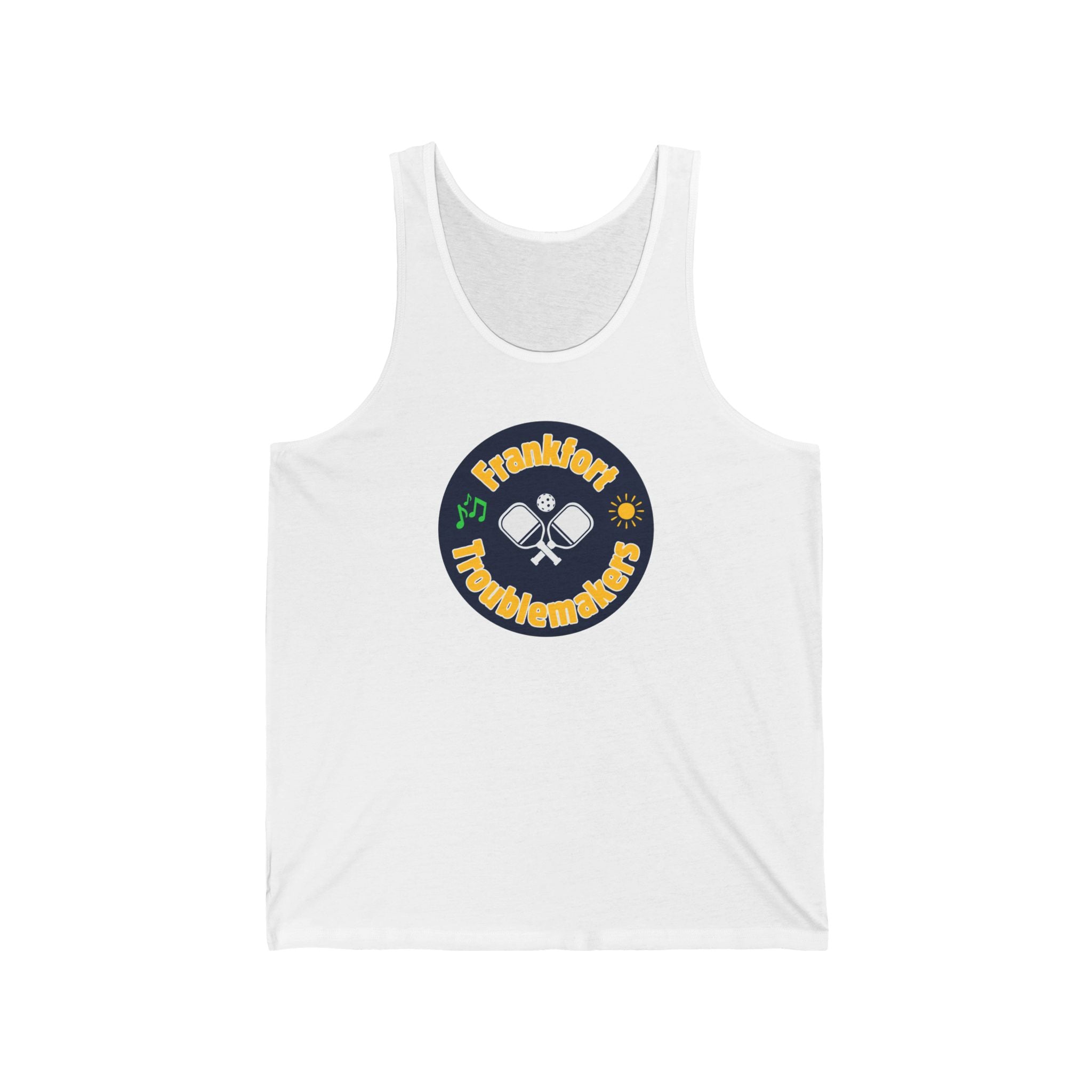 Pickleball. Unisex Jersey Tank Top. Frankfort Troublemakers.