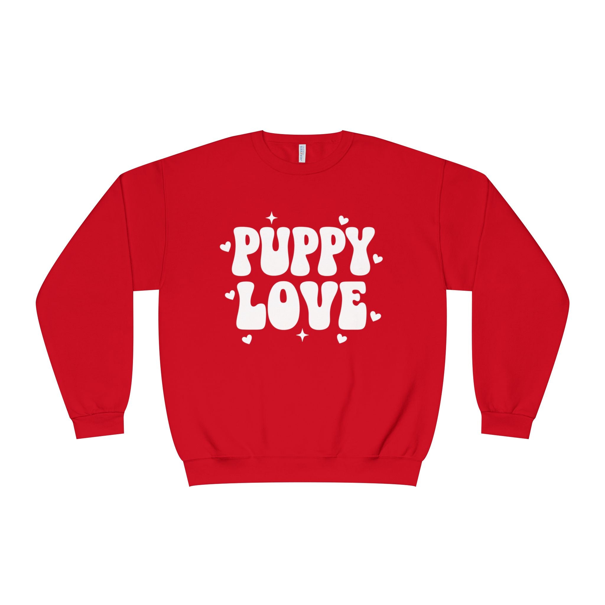 A Valentine Holiday Moon. Ladies, Crew Neck, Medium-Heavy NuBlend fleece/cotton, Graphic Sweatshirt. Puppy Love.
