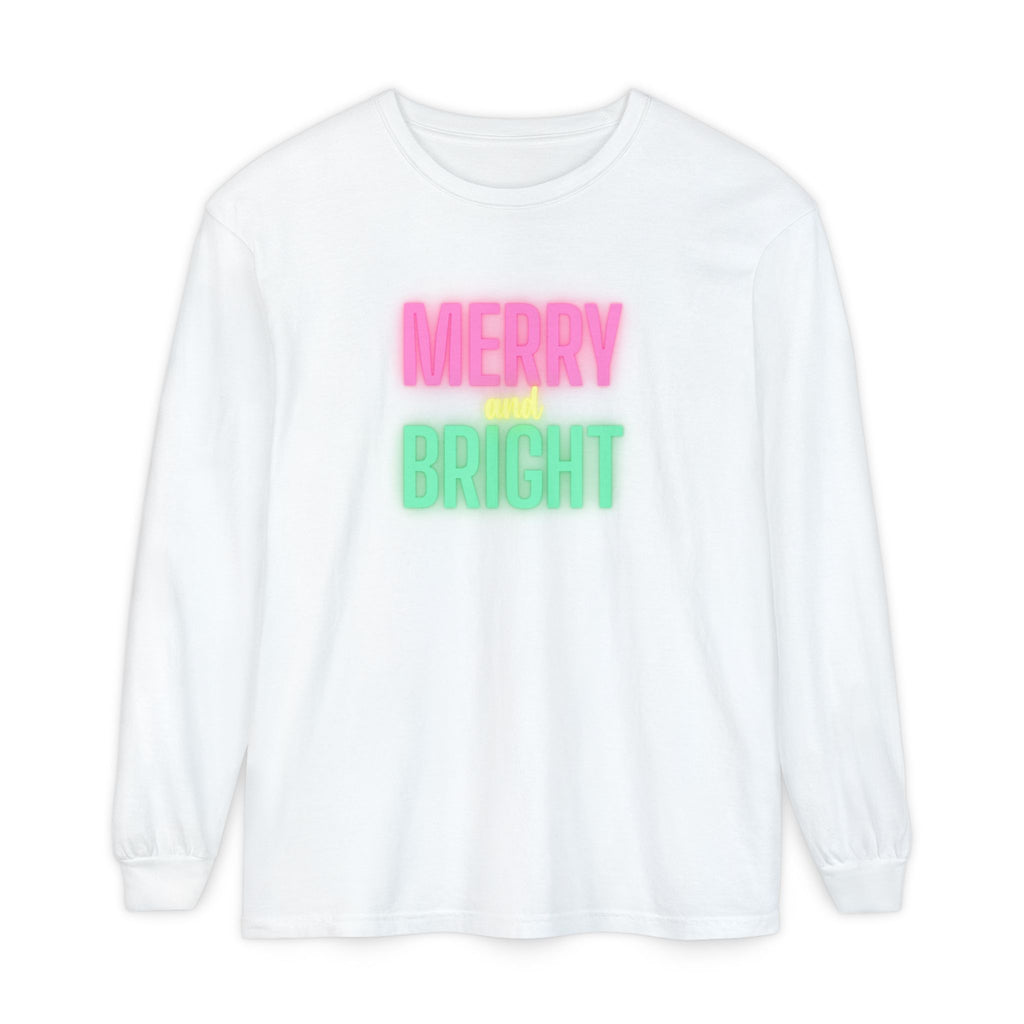 Holiday Moon. Unisex, Crew Neck, Long Sleeve, Graphic T-Shirt. Merry & Bright.