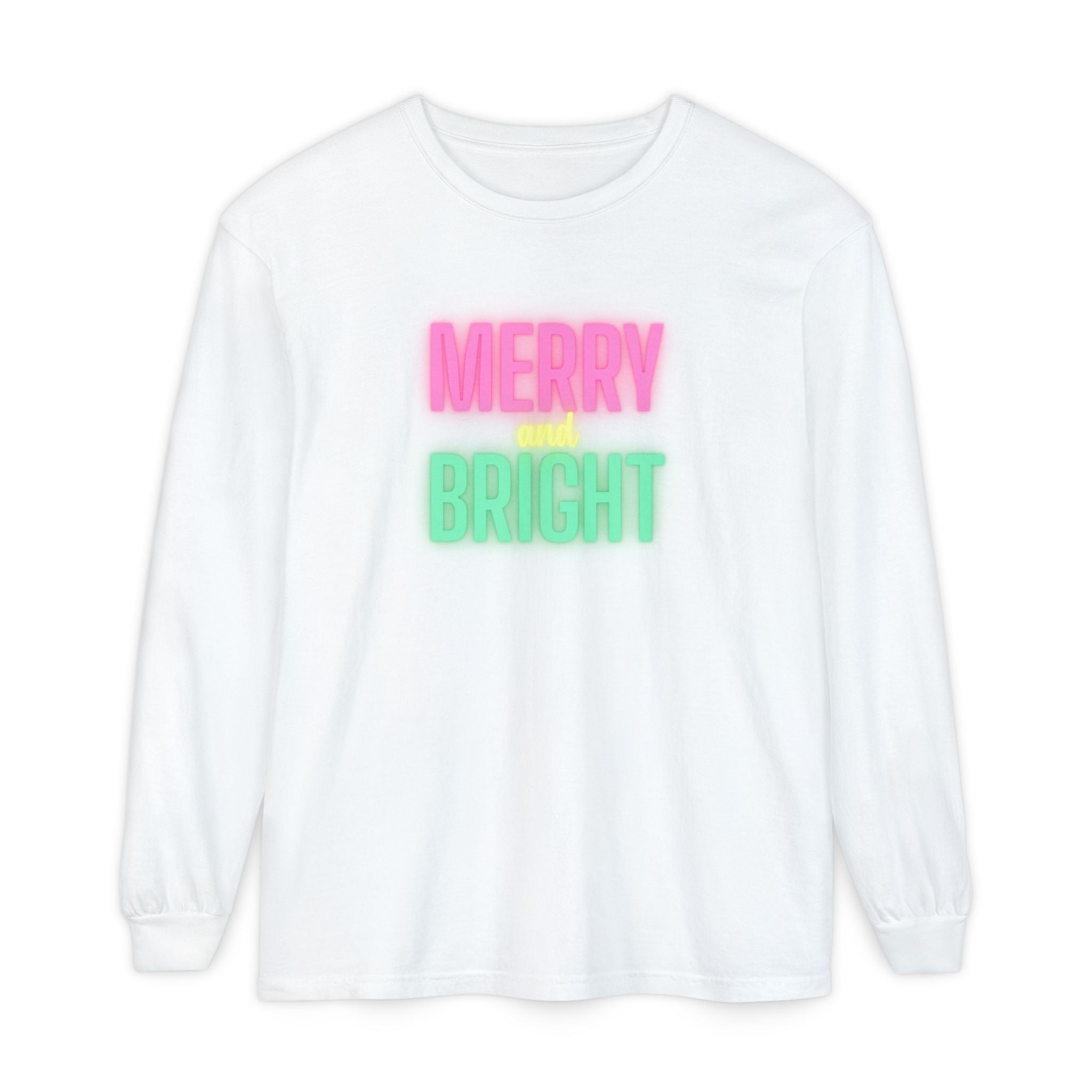 Holiday Moon. Unisex, Crew Neck, Long Sleeve, Graphic T-Shirt. Merry & Bright.