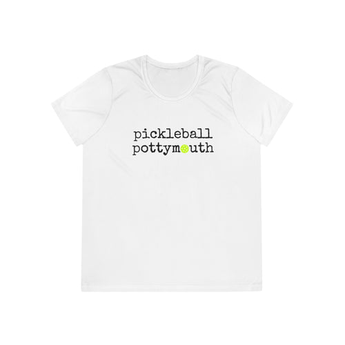 A New Pickleball Dryfit.  Ladies, crew neck, short sleeve, moisture-wicking fabric, graphic tee. Pickleball Pottymouth.