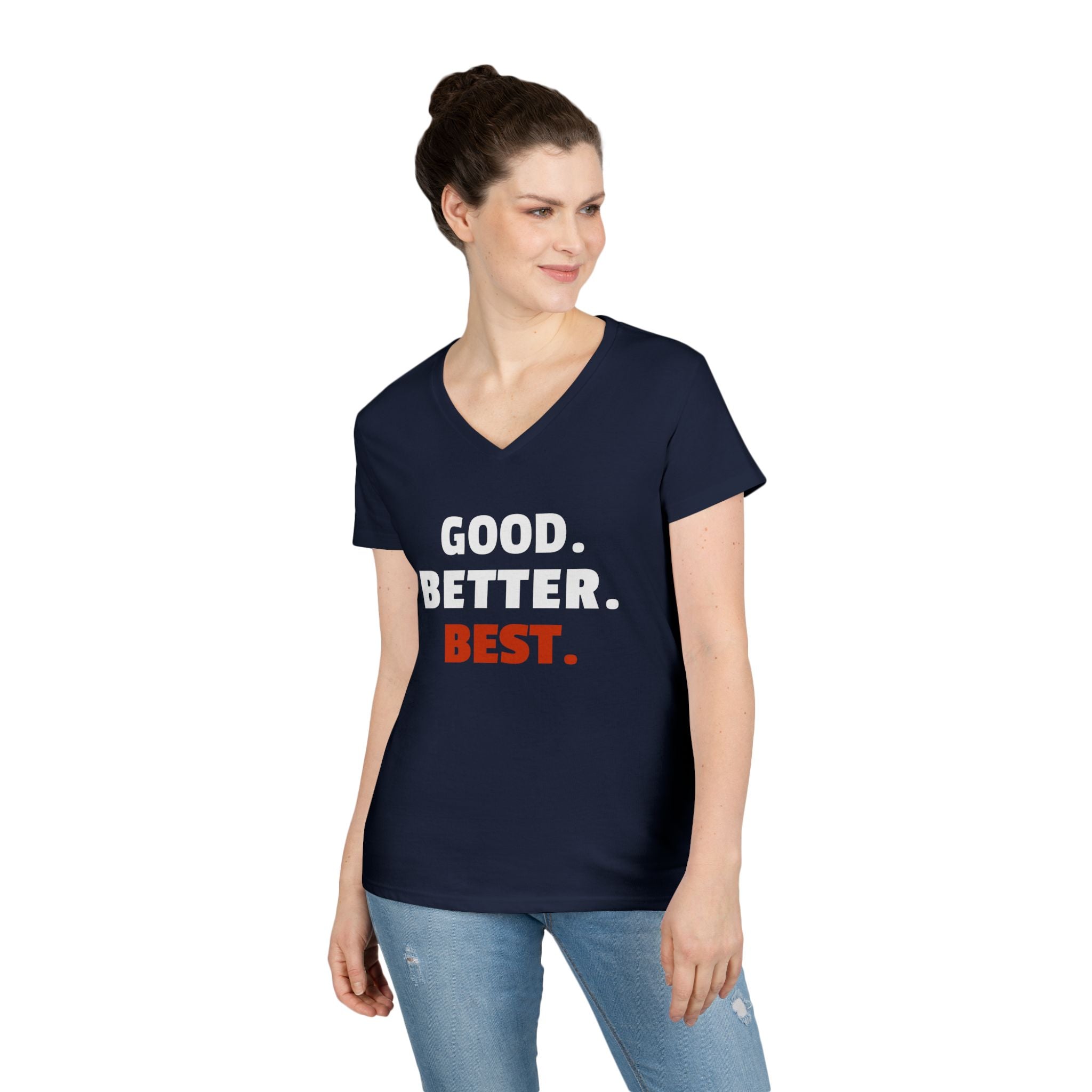 Sporty Soul. Ladies, V-Neck, Short Sleeve, Graphic T-Shirt. "Good.Better.Best."