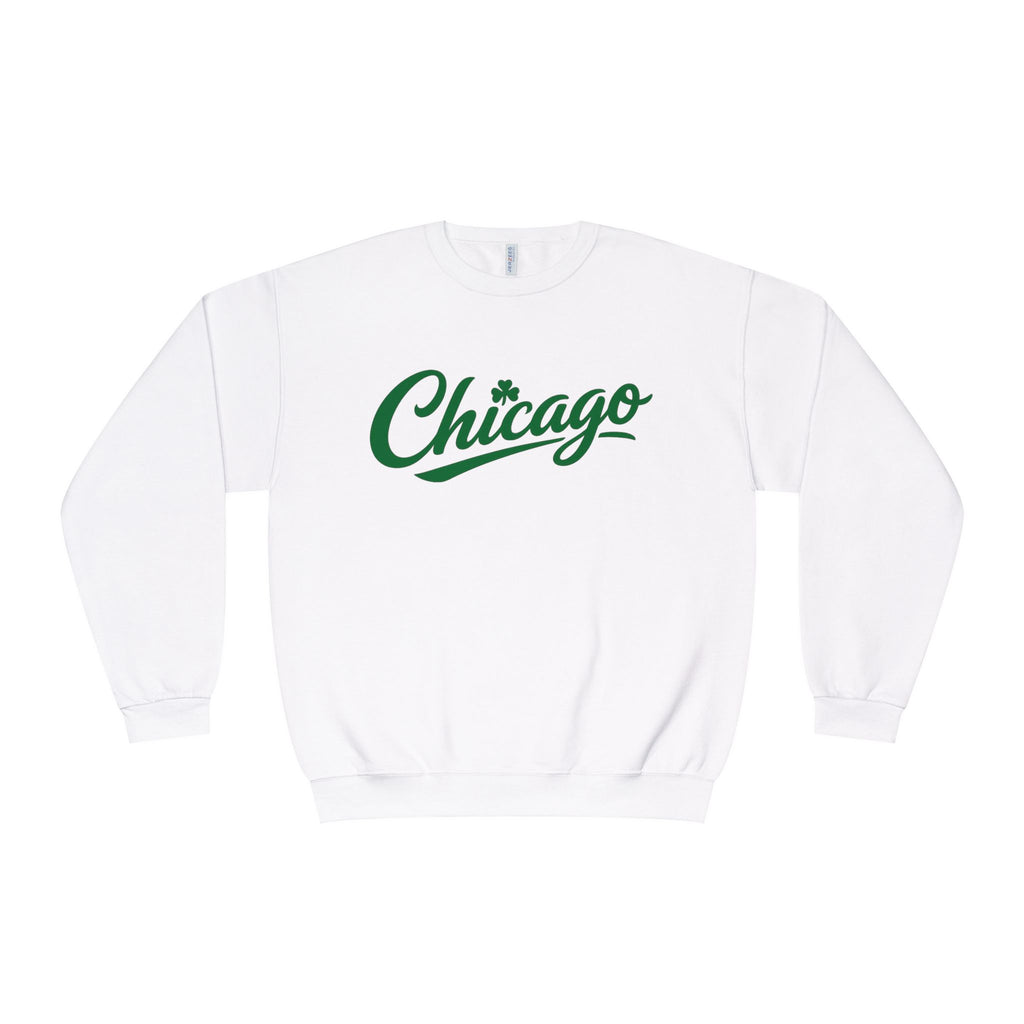 Lucky Moon. Ladies, Crew Neck, Medium-Heavy NuBlend fleece/cotton, Graphic Sweatshirt. Chicago Shamrock.