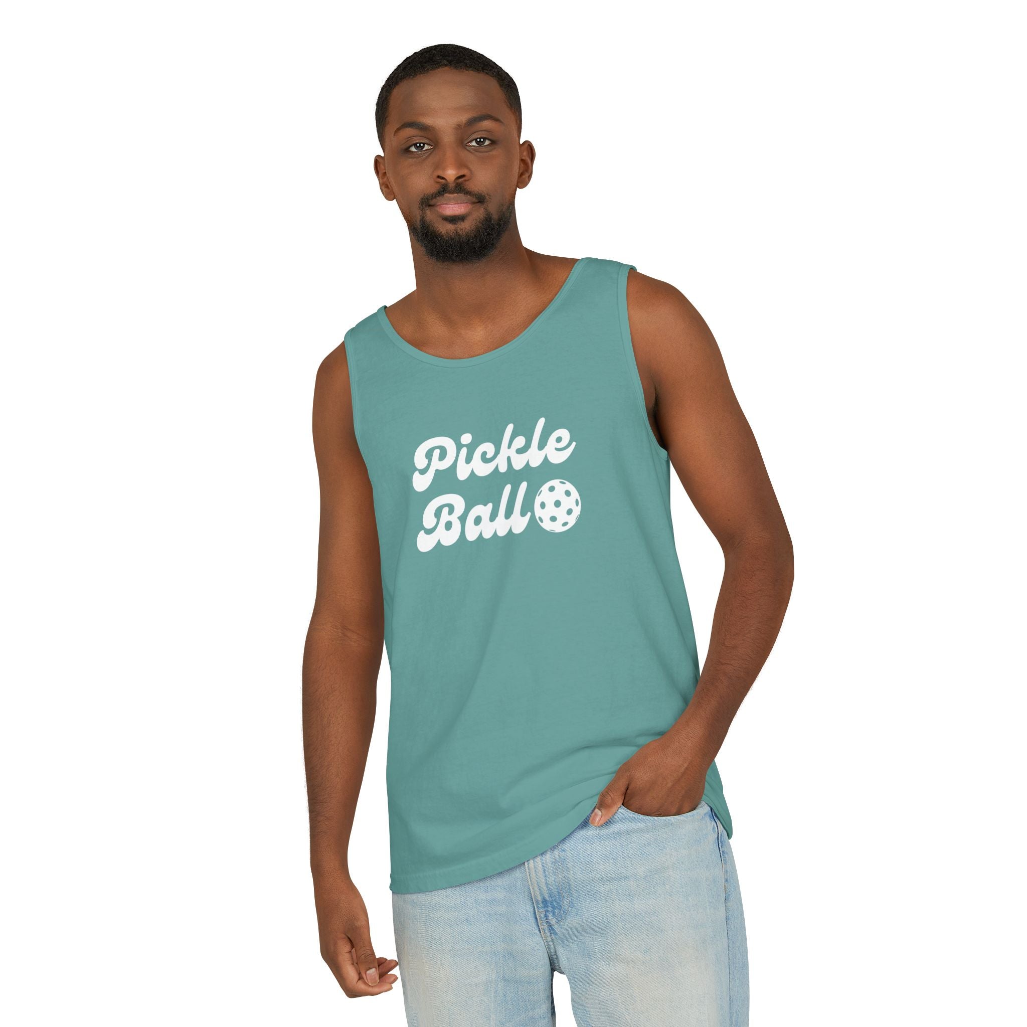 Pickleball. Mens, Lightweight, Cotton, Graphic Tank. Pickleball.