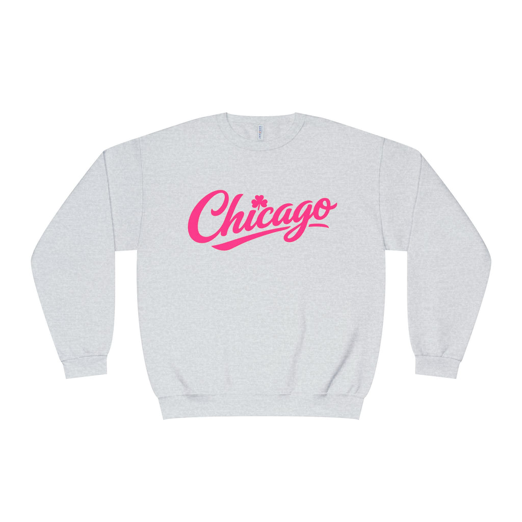 Lucky Moon. Ladies, Crew Neck, Medium-Heavy NuBlend fleece/cotton, Graphic Sweatshirt. Chicago Shamrock.
