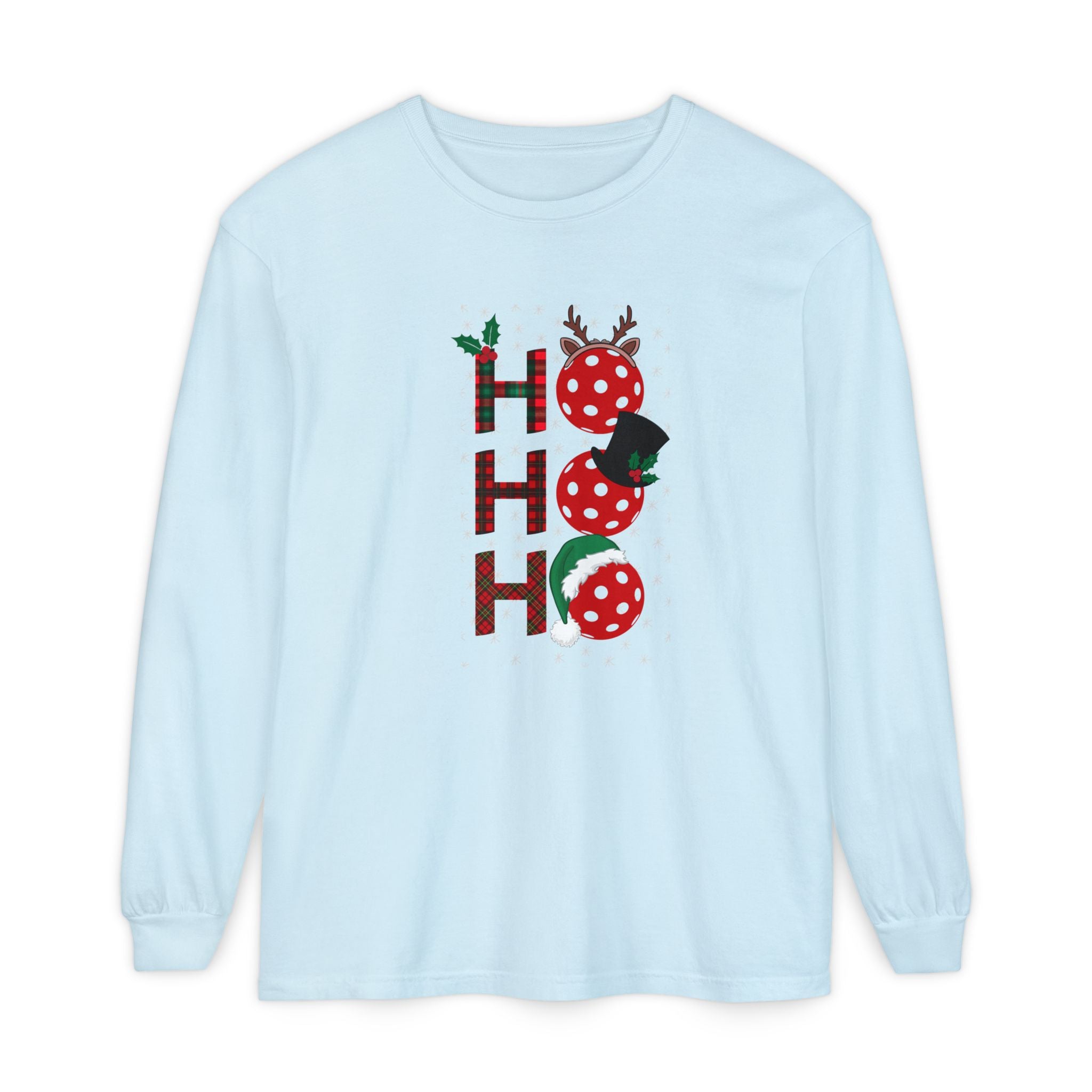 Holiday Moon. Unisex, Crew Neck, Long Sleeve, Graphic T-Shirt. Pickleball Ho.Ho.Ho.