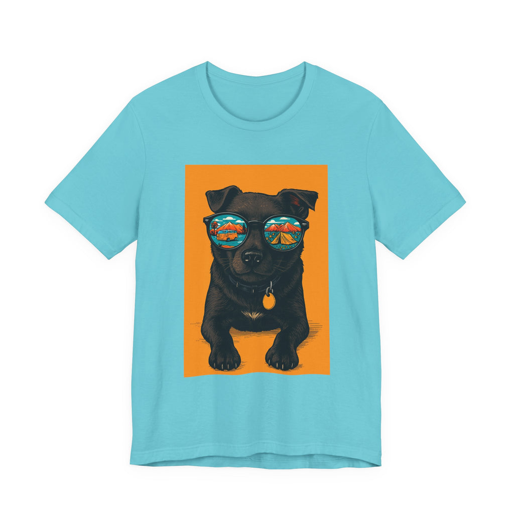 Bark & Meow Collection. Unisex, Crew Neck, Short Sleeve, Graphic T-Shirt.  Camping. Dog.