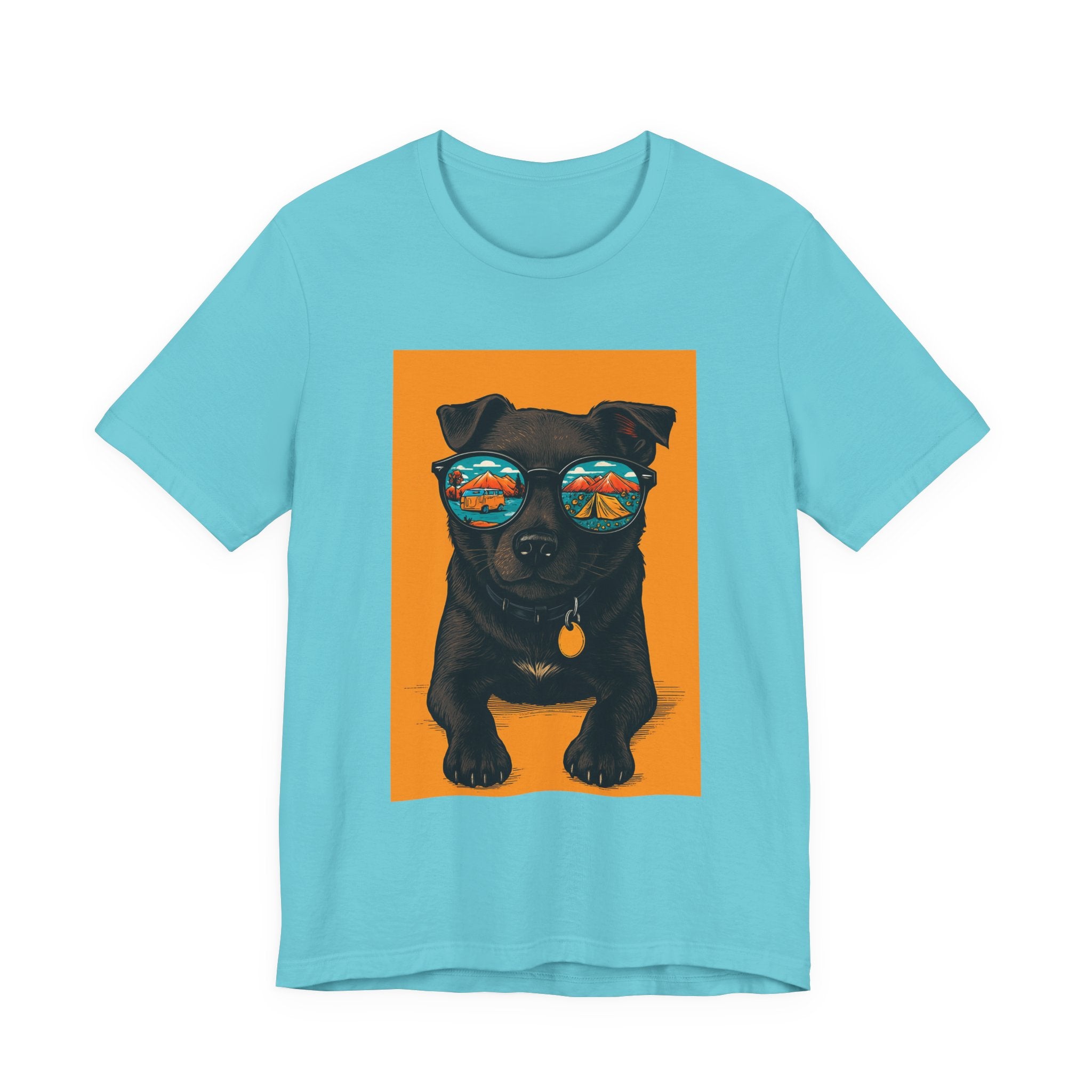 Bark & Meow Collection. Unisex, Crew Neck, Short Sleeve, Graphic T-Shirt.  Camping. Dog.
