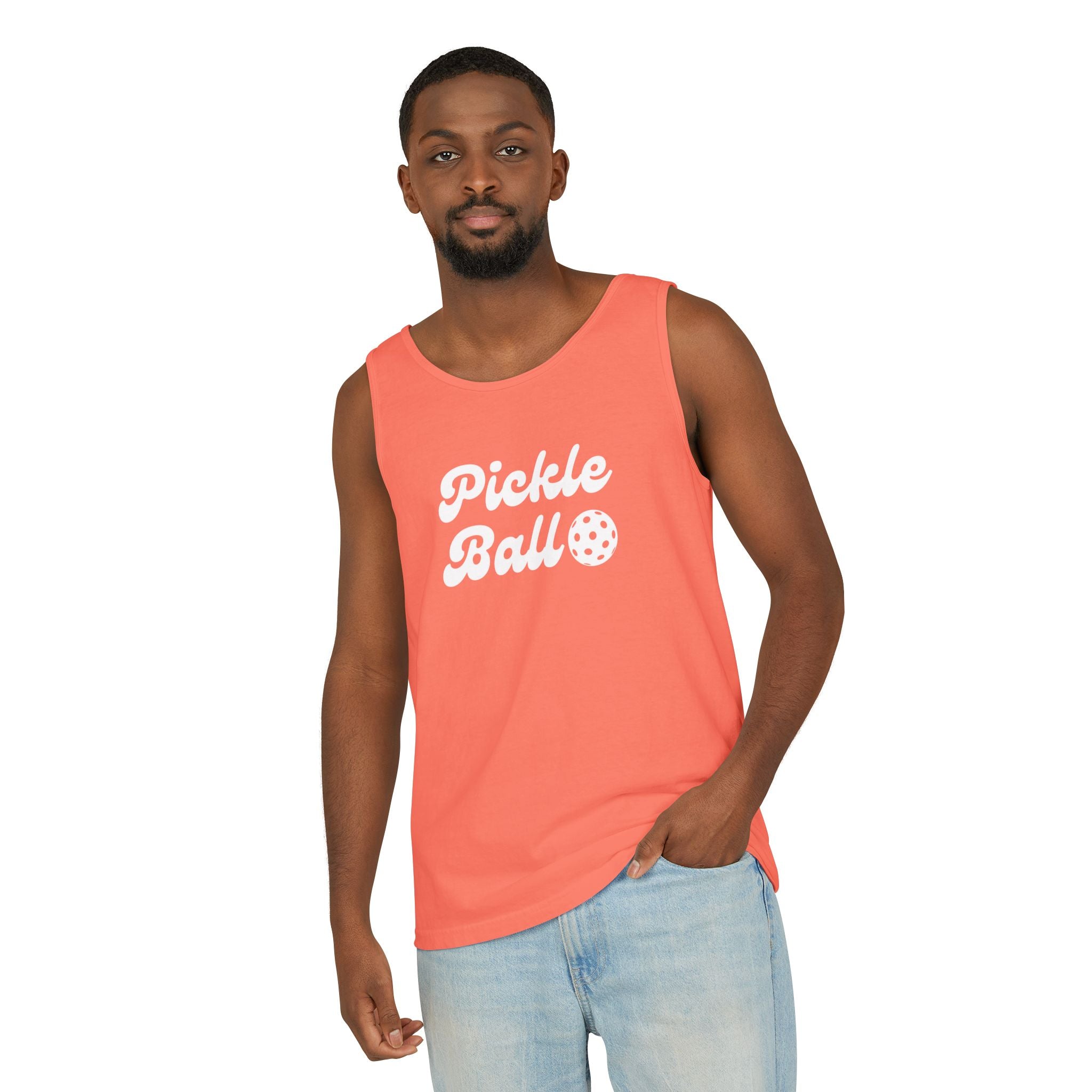 Pickleball. Mens, Lightweight, Cotton, Graphic Tank. Pickleball.