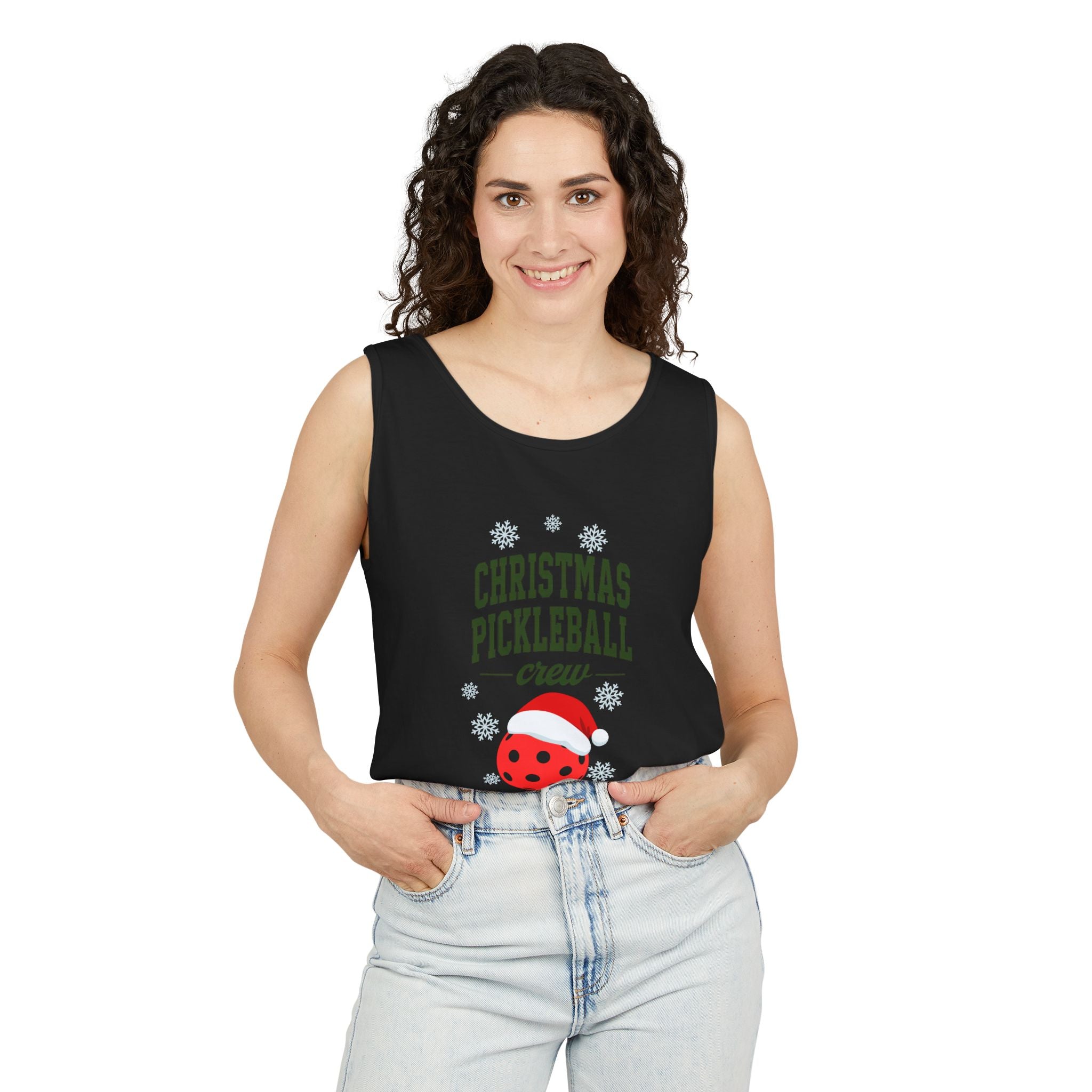 Holiday Moon. Unisex, Lightweight, Cotton, Graphic Tank. Christmas Pickleball Crew.
