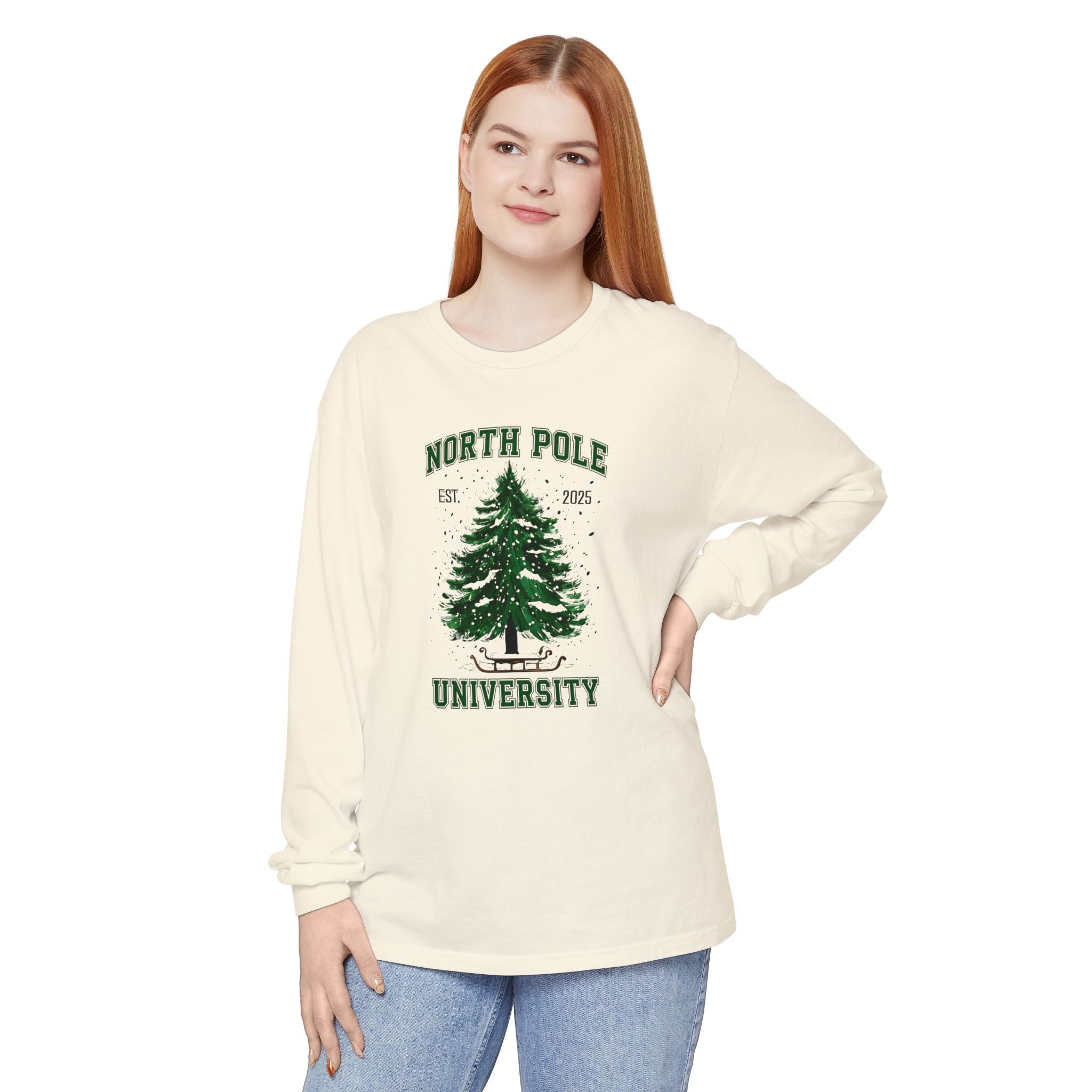 Holiday Moon. Unisex, Crew Neck, Long Sleeve, Graphic T-Shirt. North Pole University.