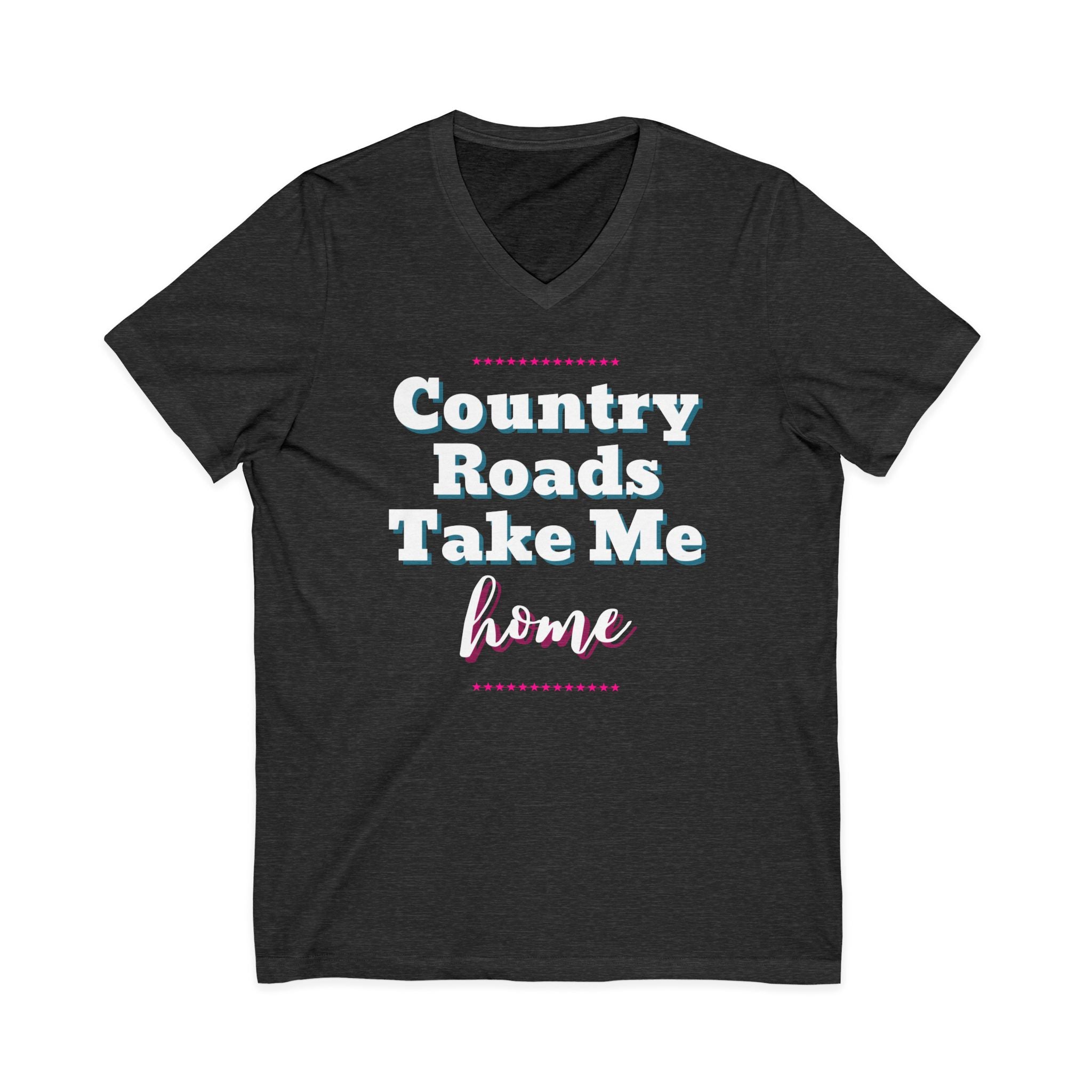 Under the Country Moon. Unisex, V-Neck, Short Sleeve, Graphic T-Shirt.  Country Roads Take Me Home.