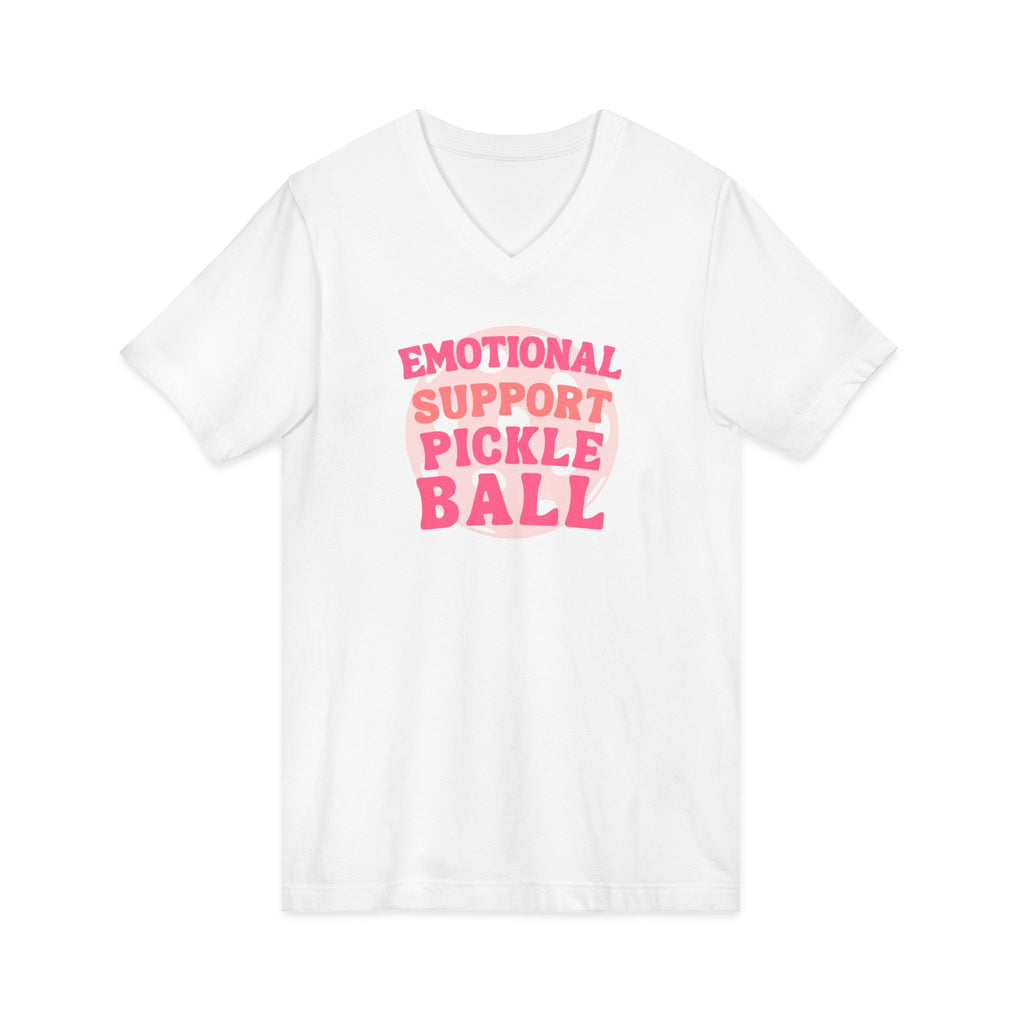 Pickleball. Unisex, V-Neck, Short Sleeve, Graphic T-Shirt.  Emotional Support Pickleball.