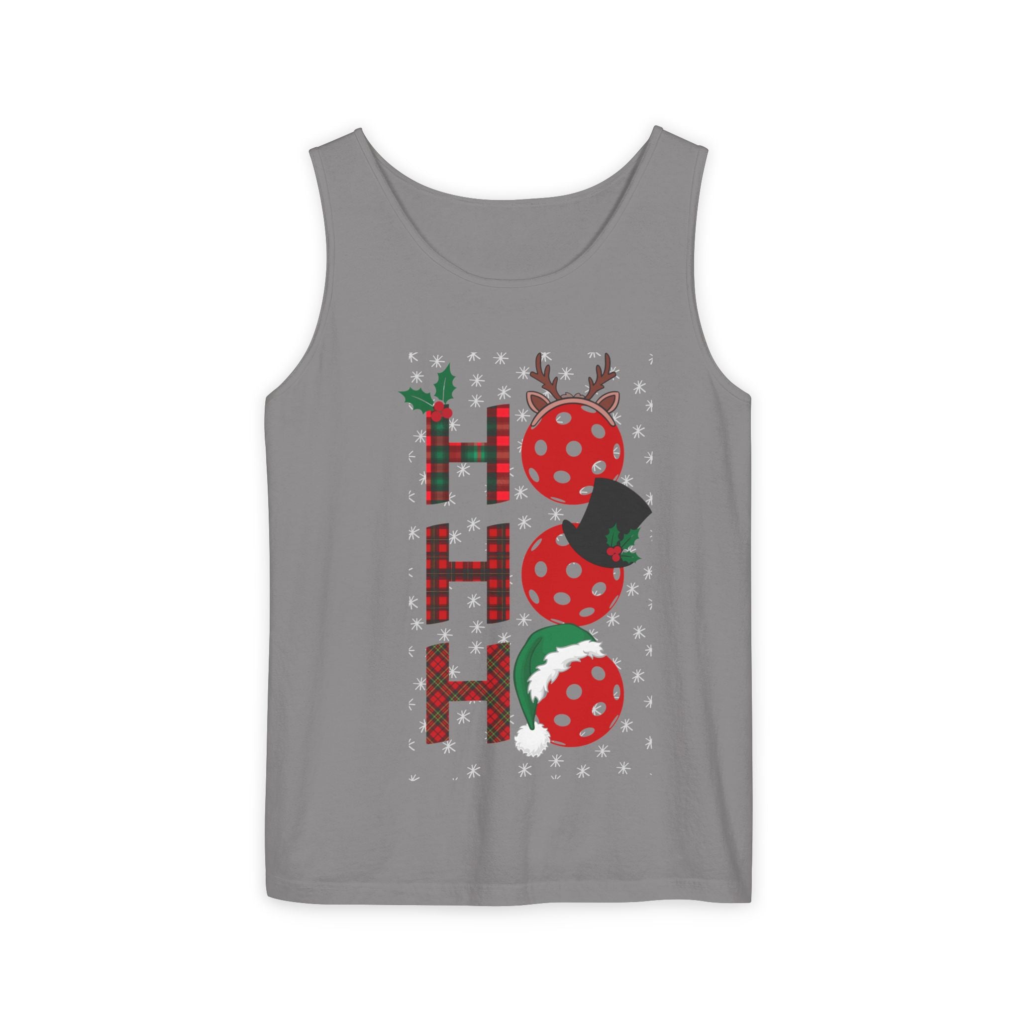 Holiday Moon. Unisex, Lightweight, Cotton, Graphic Tank. Pickleball Ho.Ho.Ho.