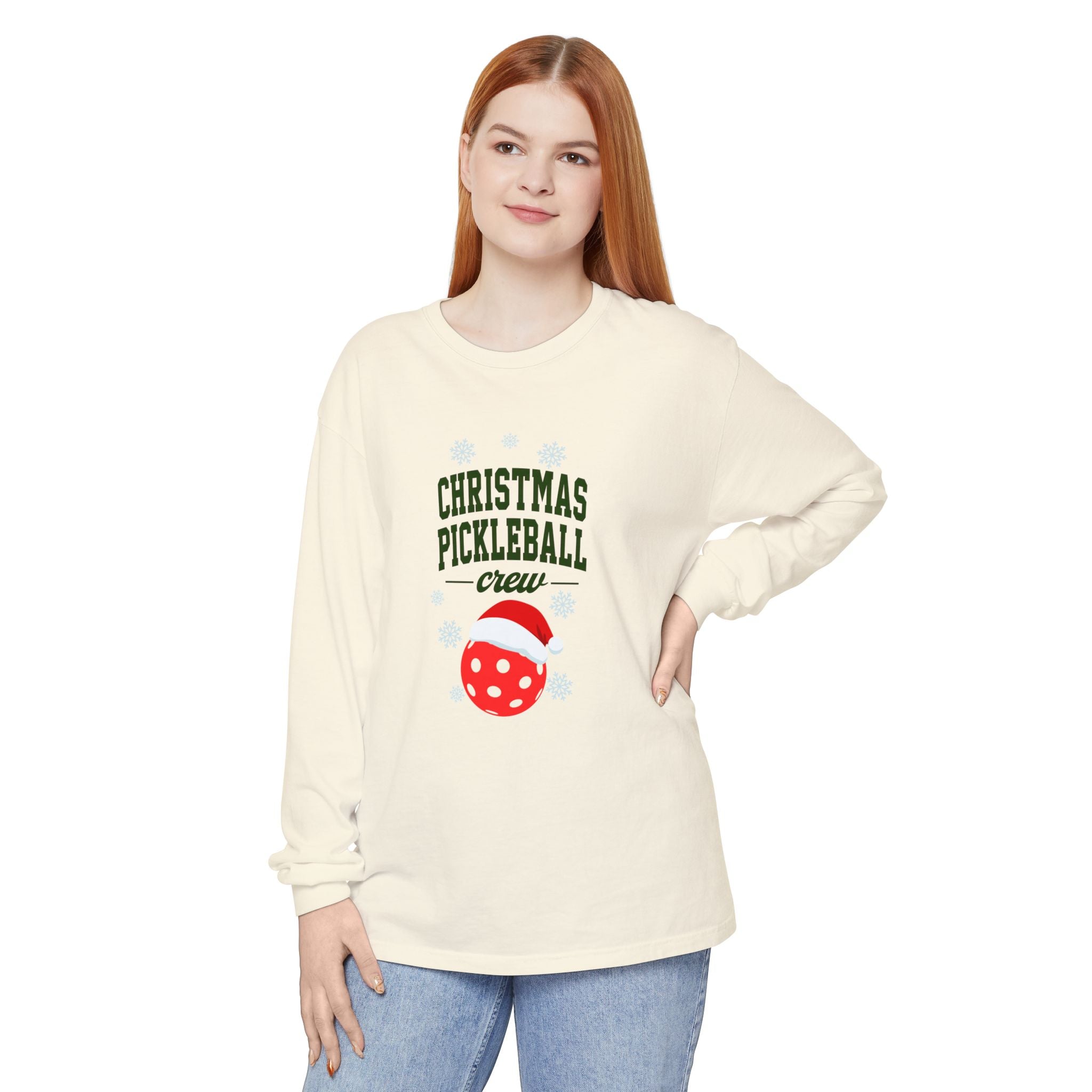 Holiday Moon. Unisex, Crew Neck, Long Sleeve, Graphic T-Shirt. Christmas Pickleball Crew.