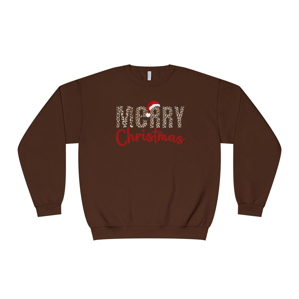 Holiday Moon.  Ladies, crew neck, long sleeve, graphic sweatshirt.  Merry Christmas Leopard.