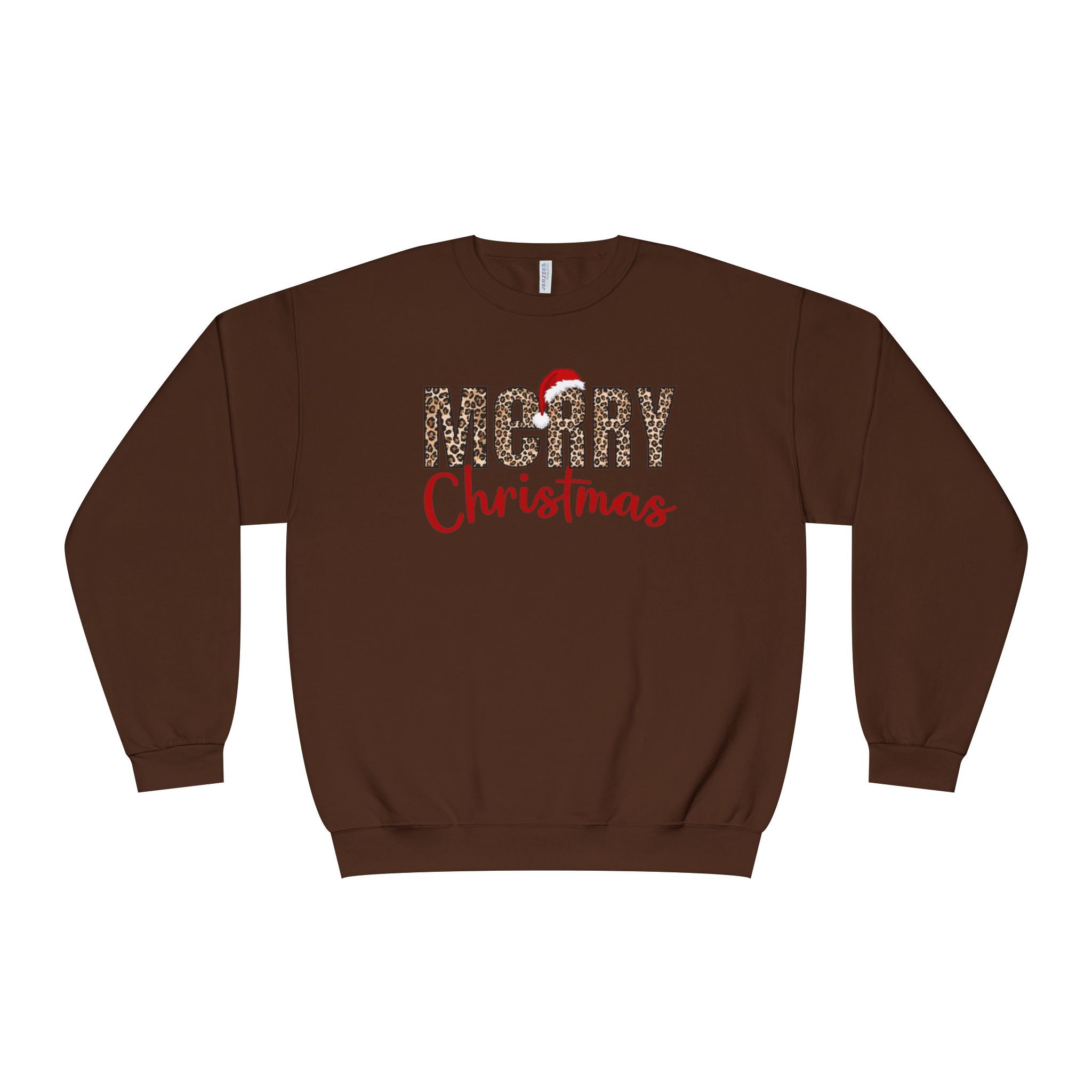 Holiday Moon.  Ladies, crew neck, long sleeve, graphic sweatshirt.  Merry Christmas Leopard.
