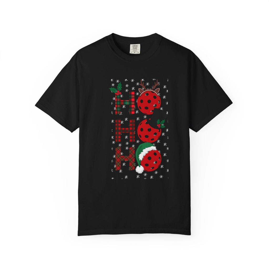 Holiday Moon. Unisex, Garment-Dyed, Crew Neck, Short Sleeve, Graphic T-Shirt. Pickleball Ho.Ho.Ho.