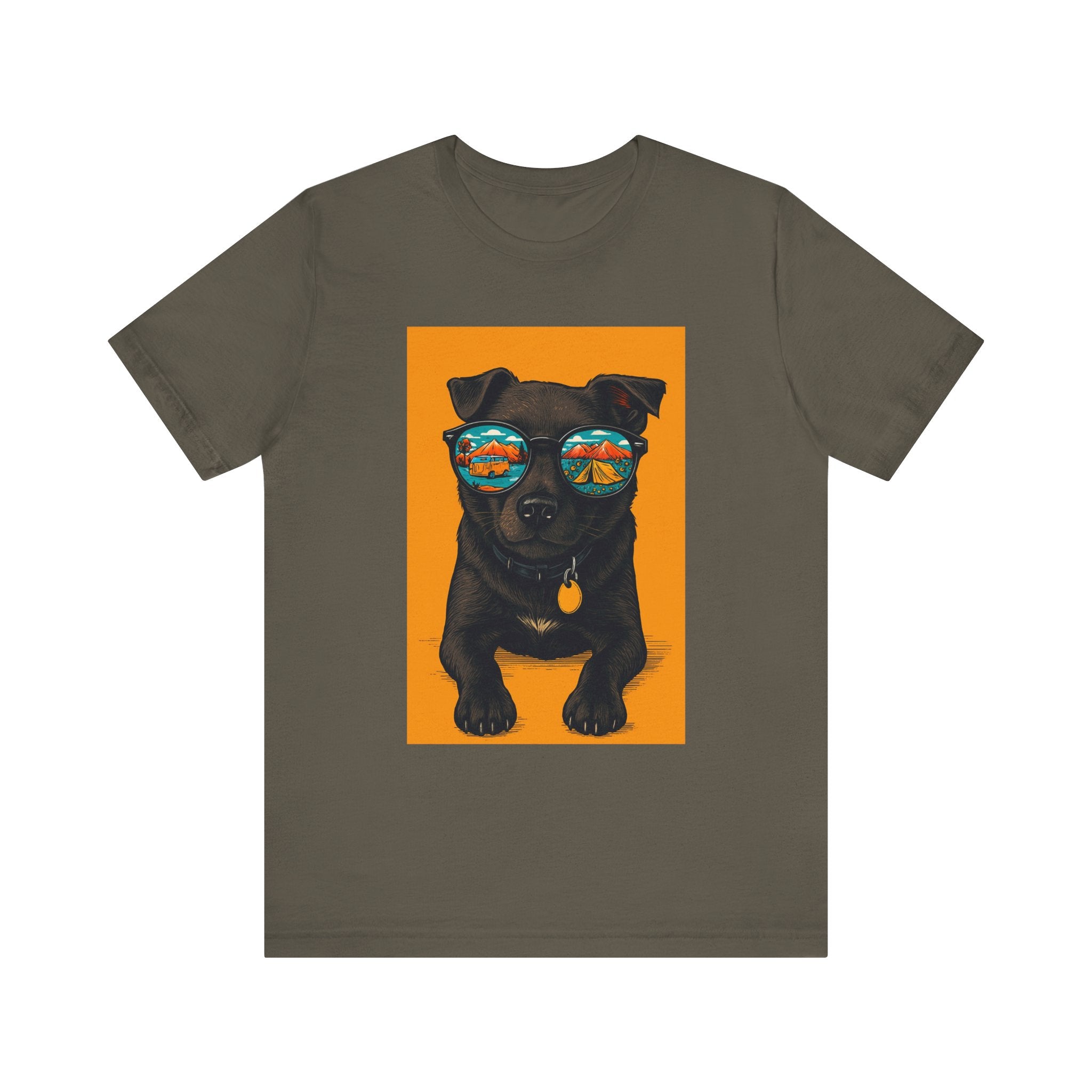 Bark & Meow Collection. Unisex, Crew Neck, Short Sleeve, Graphic T-Shirt.  Camping. Dog.