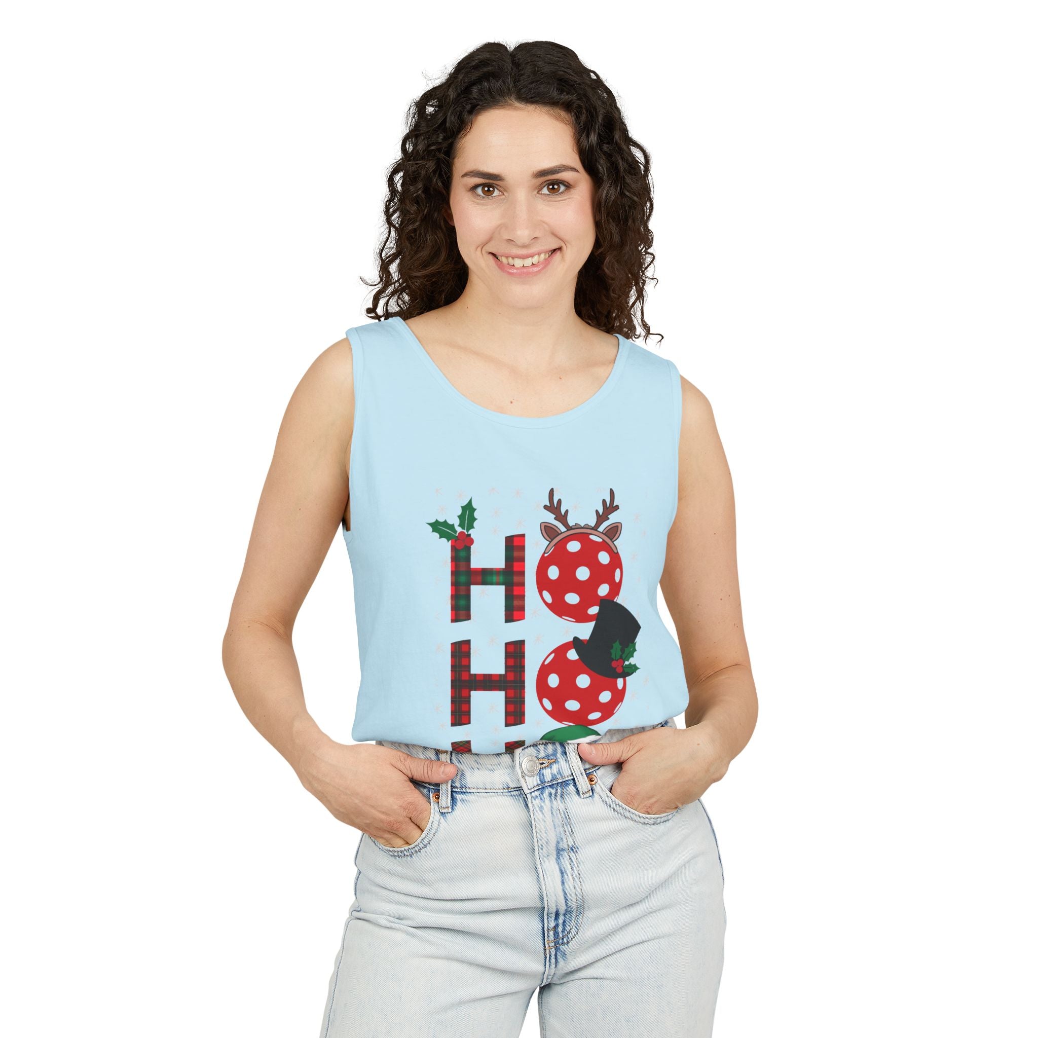 Holiday Moon. Unisex, Lightweight, Cotton, Graphic Tank. Pickleball Ho.Ho.Ho.