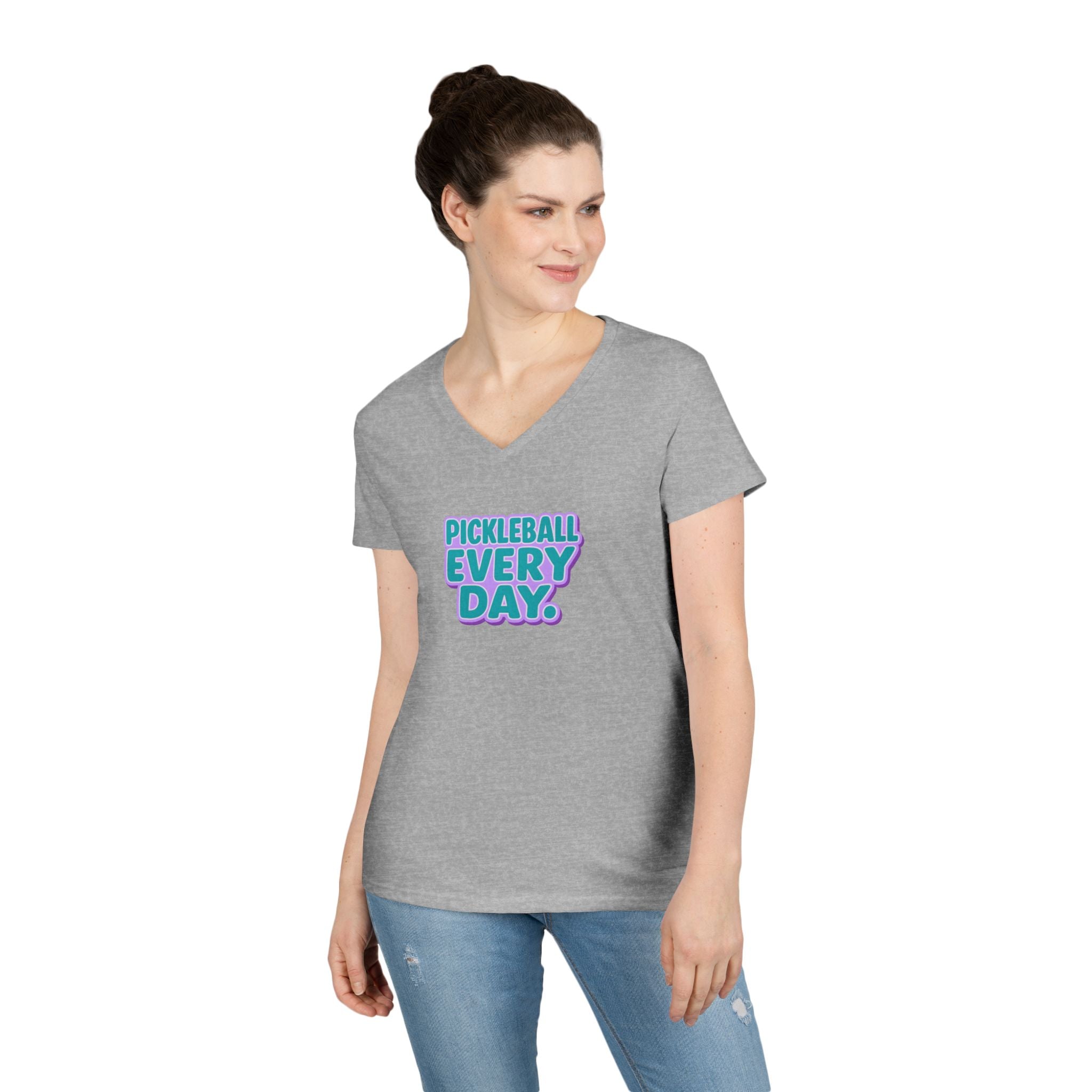 Pickleball. Ladies, V-Neck, Short Sleeve, Graphic T-Shirt. Pickleball Every Day.