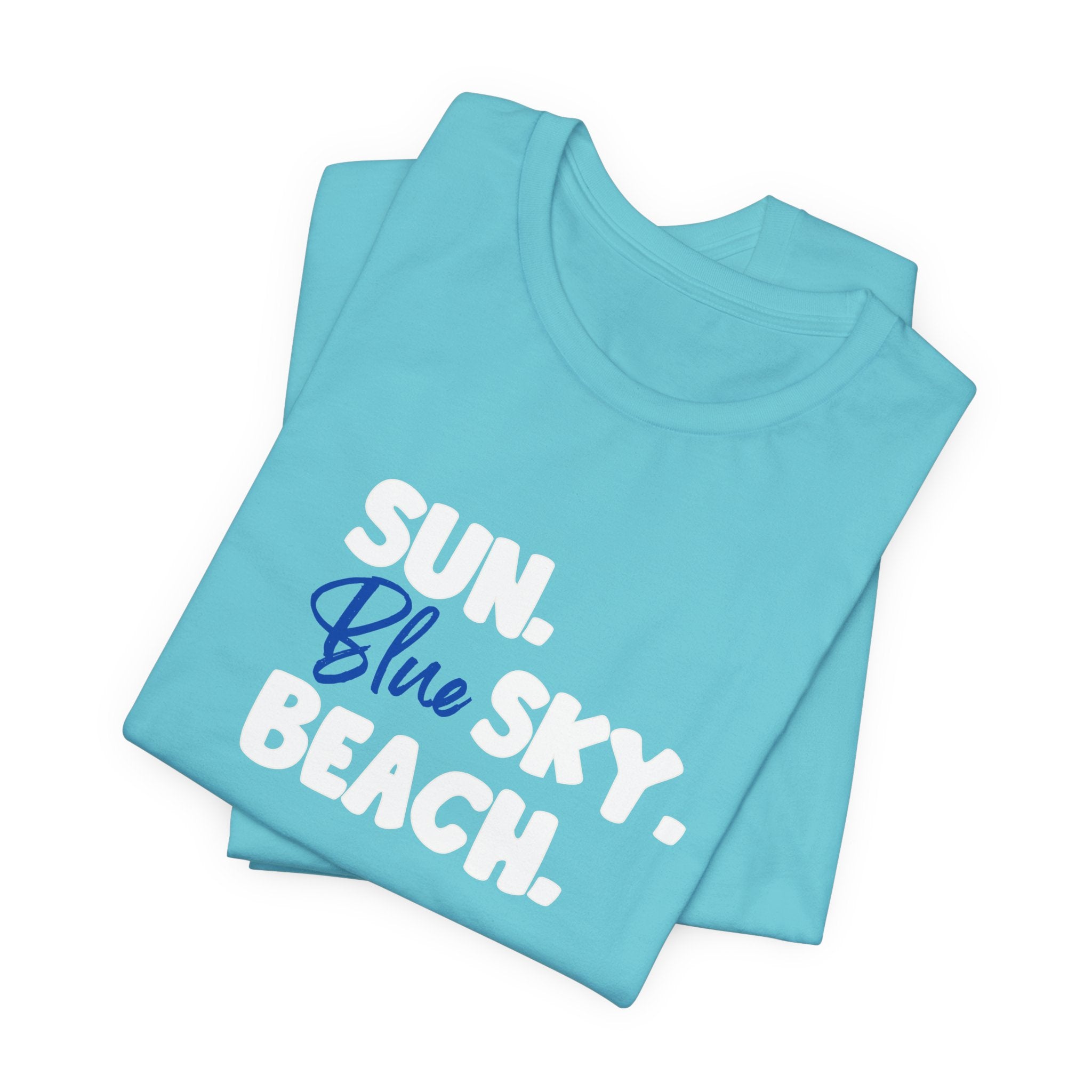 Coastal Moon Collection. Ladies, Crew Neck, Short Sleeve, Graphic T-Shirt. Sun.Blue Sky.Beach.